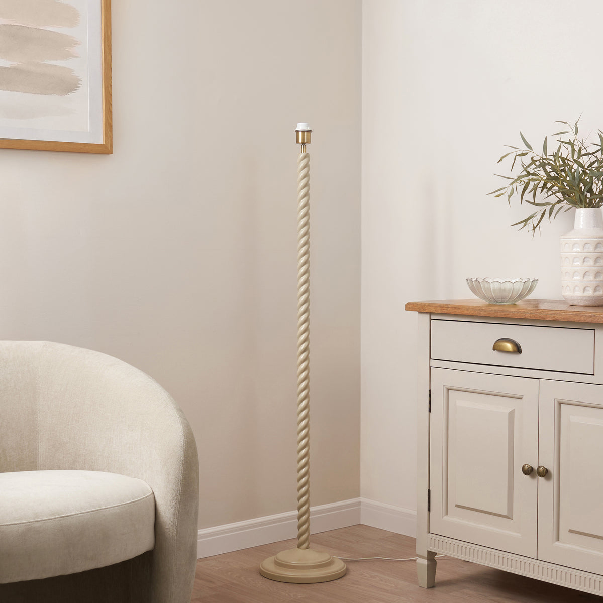 Endon Twist Floor Base - Satin Almond White Paint & Antique Brass Plate