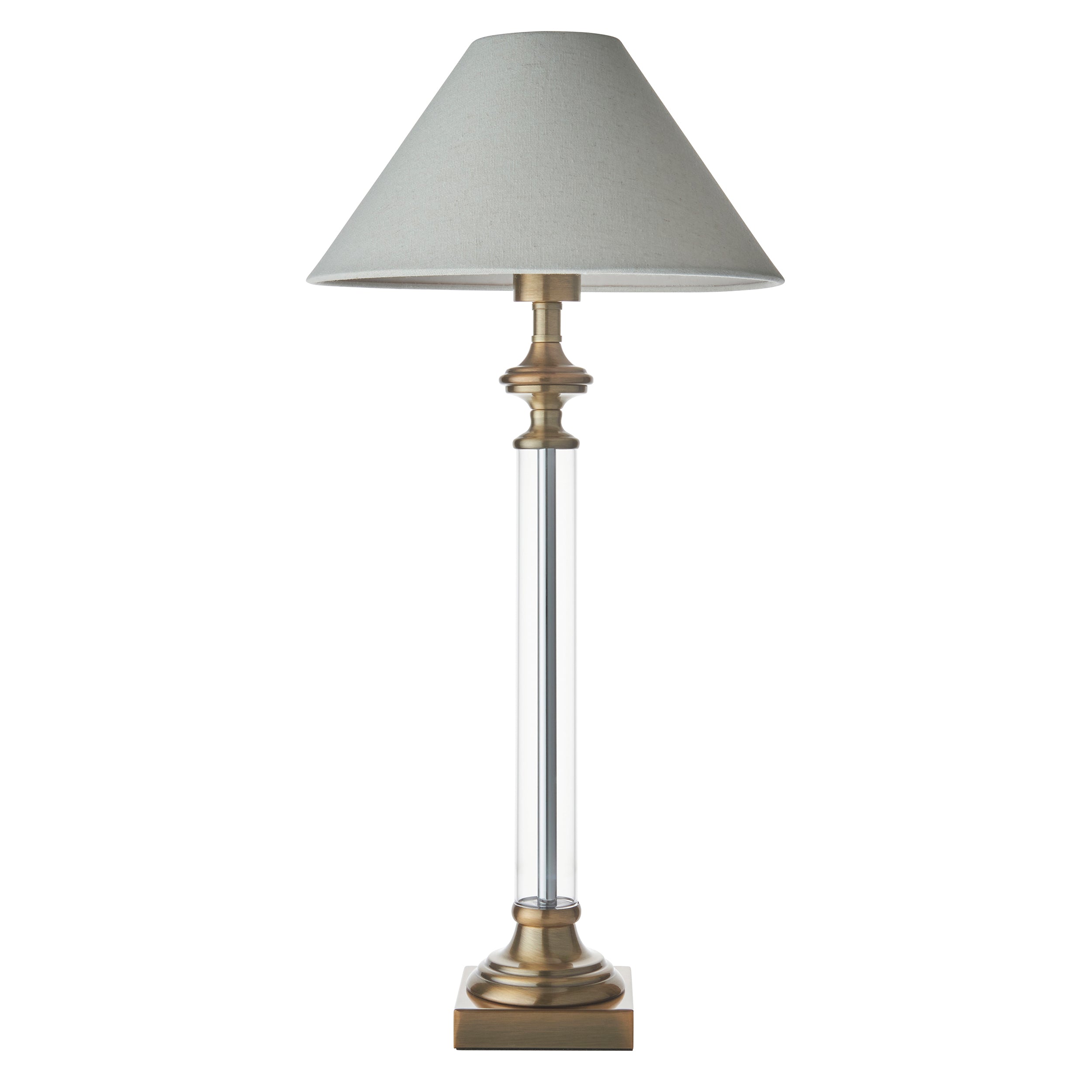 Endon Avebury & Avalon 31cm Table Lamp - Antique Brass Plate & Natural Faux Linen Fabric Shade
