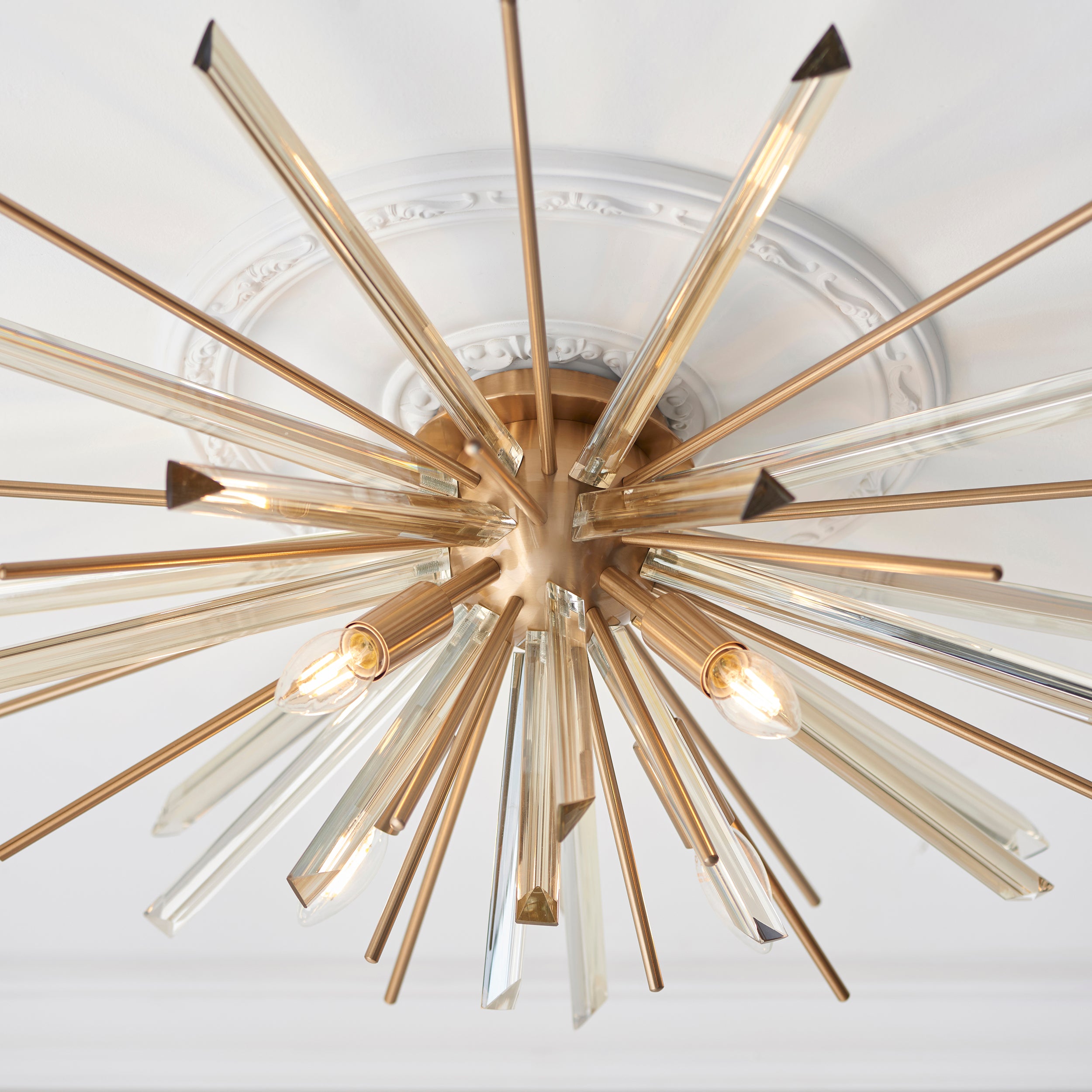 Utopia Spike 4 Light Flush Fitting - Antique Brass - 80cm Diameter