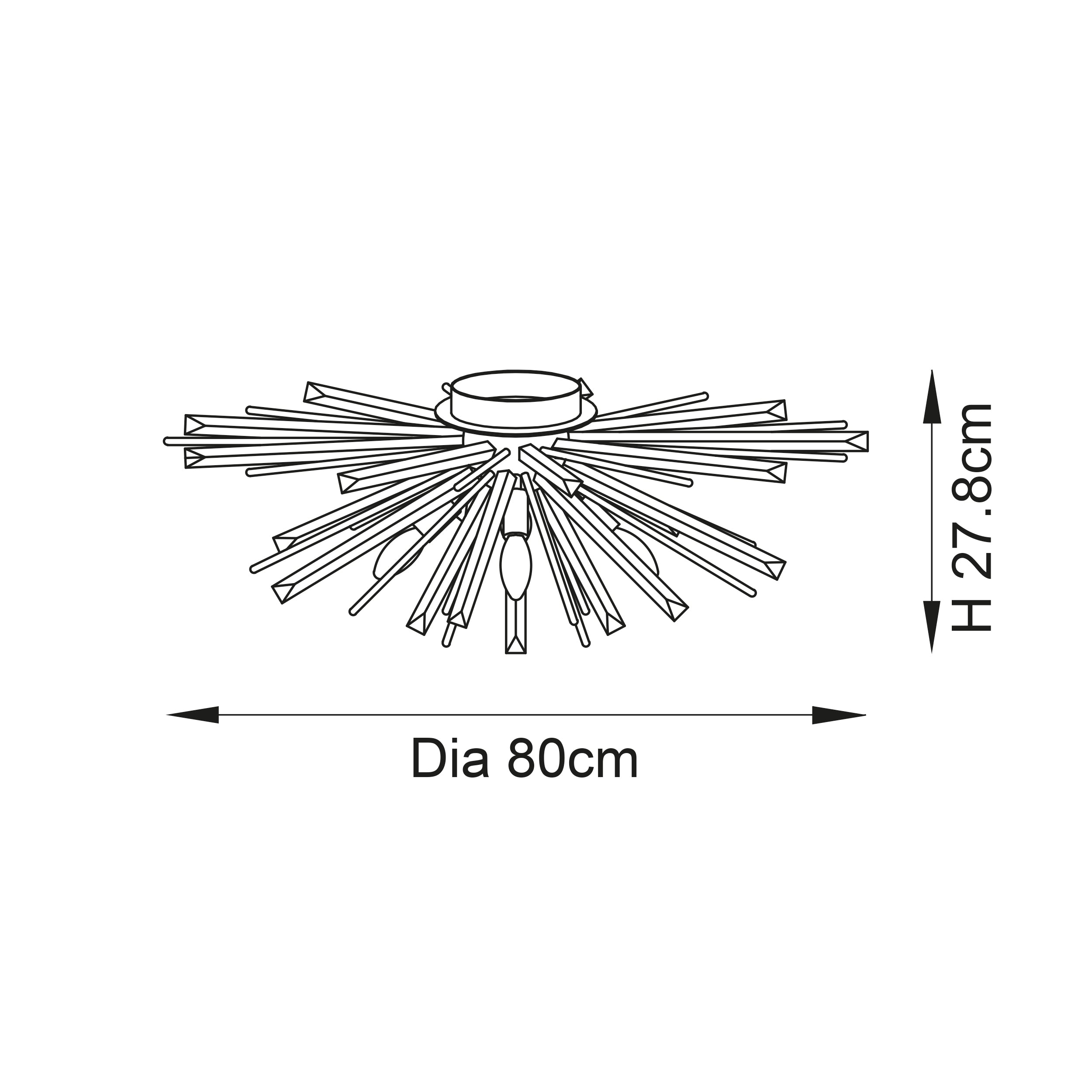 Utopia Spike 4 Light Flush Fitting - Antique Brass - 80cm Diameter