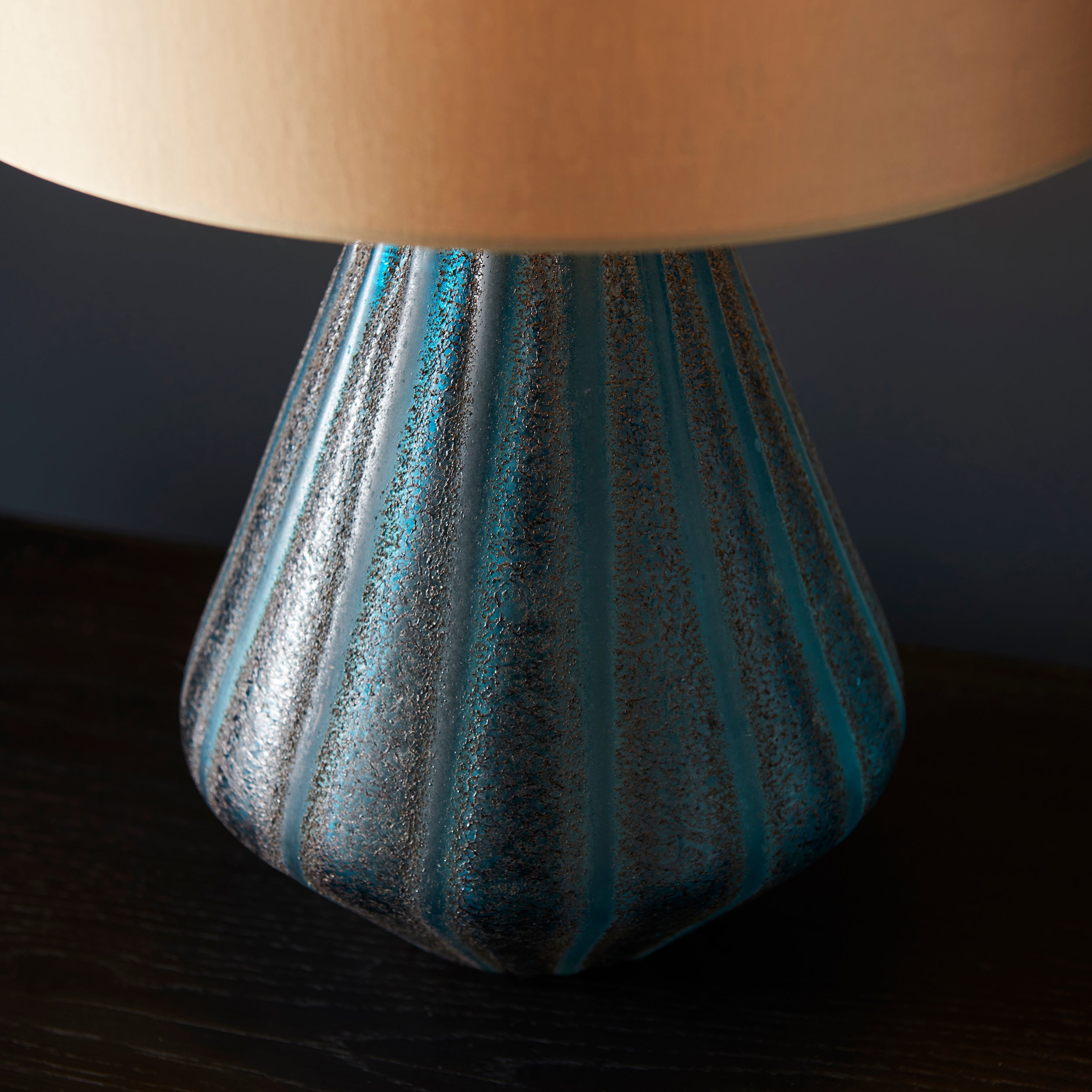 Utopia Stripe Table Lamp - Turquoise Glass And Gold Shade