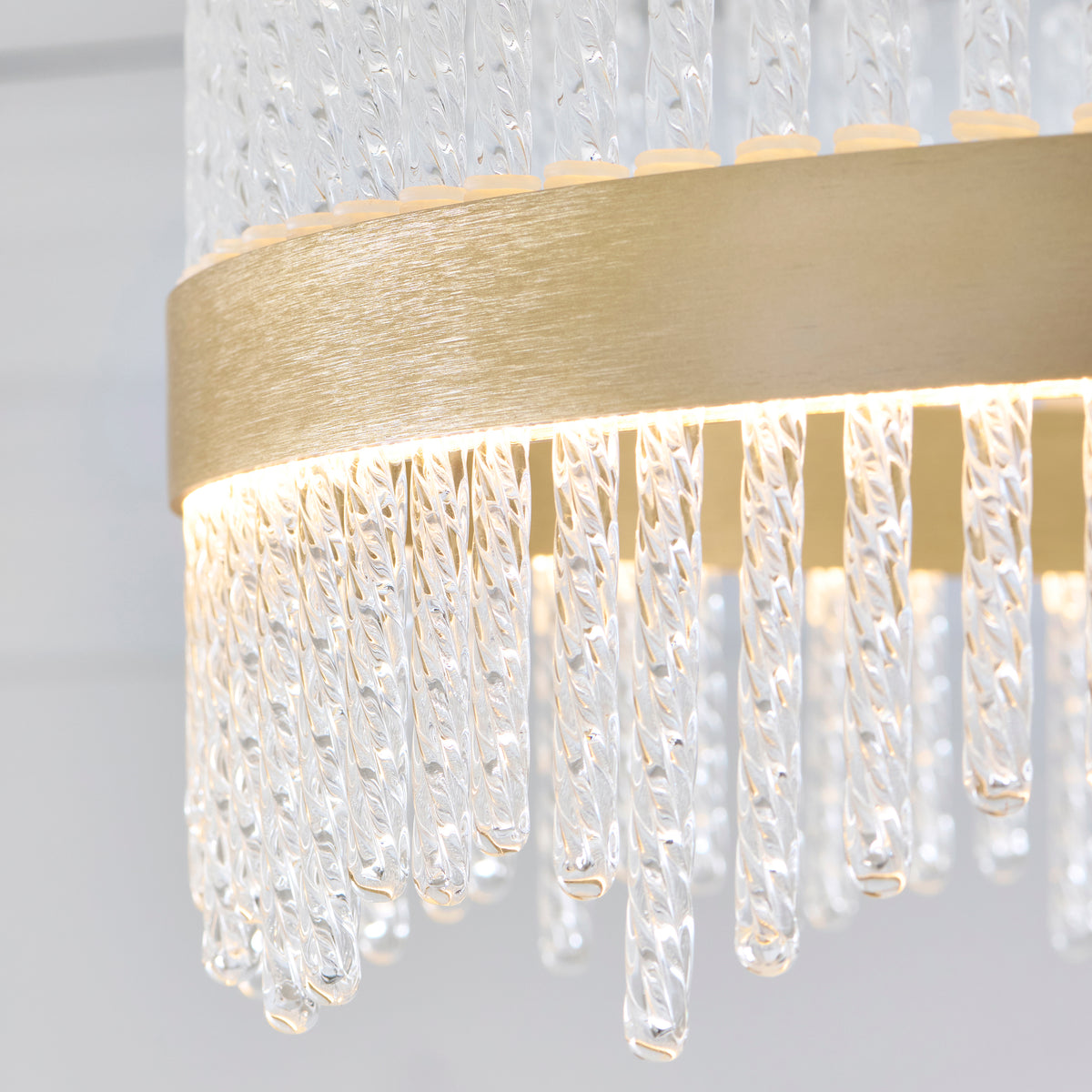 Utopia Twist Flush Ceiling Light - Brushed Gold Plate & Clear Glass Rods