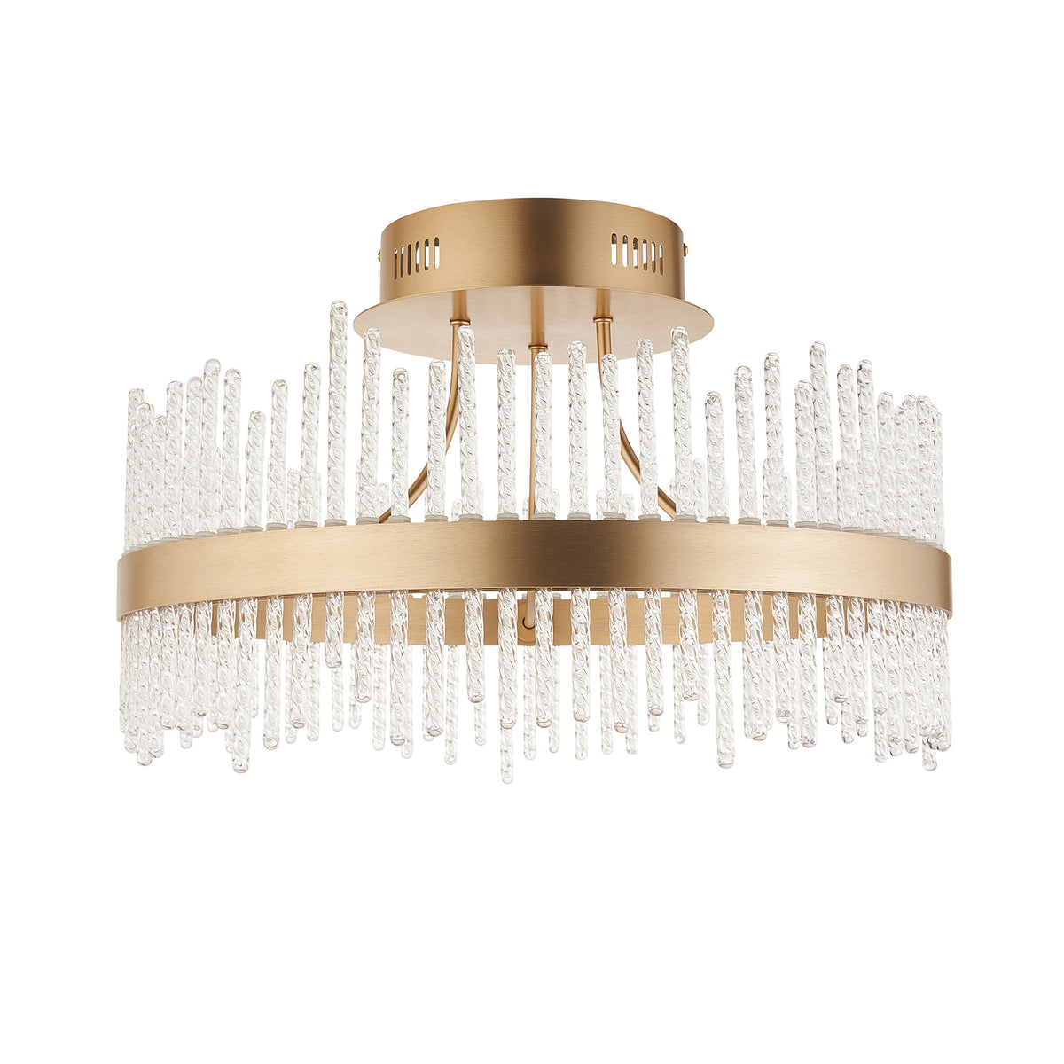 Utopia Twist Flush Ceiling Light - Brushed Gold Plate & Clear Glass Rods