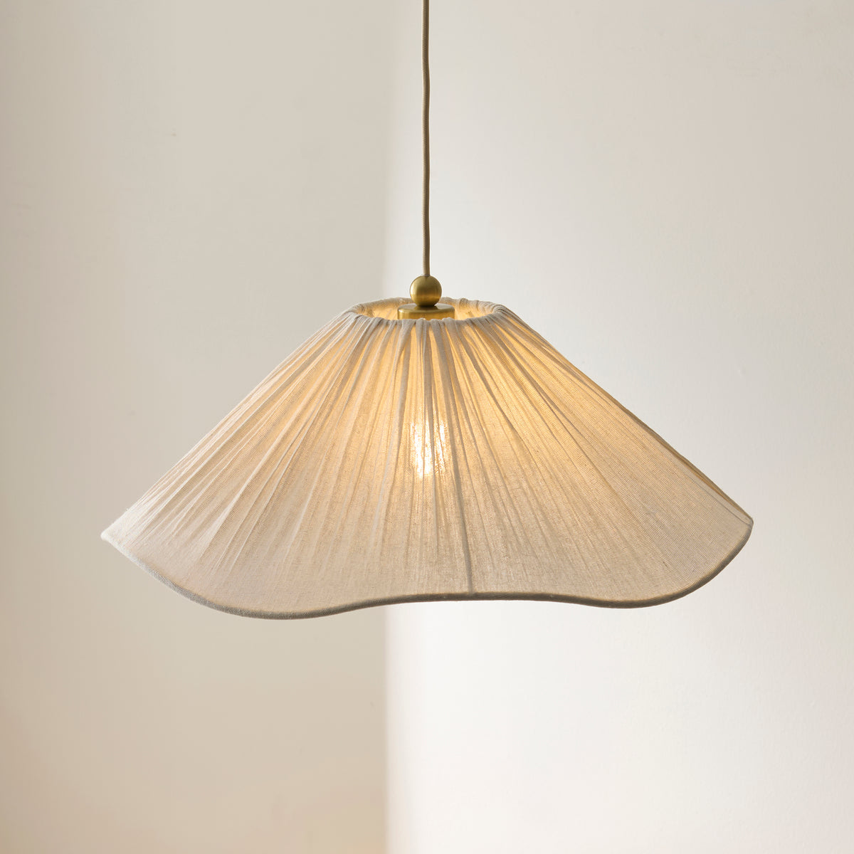 Endon Isabella Pendant - Brushed Aged Brass Plate & Vintage White Fabric