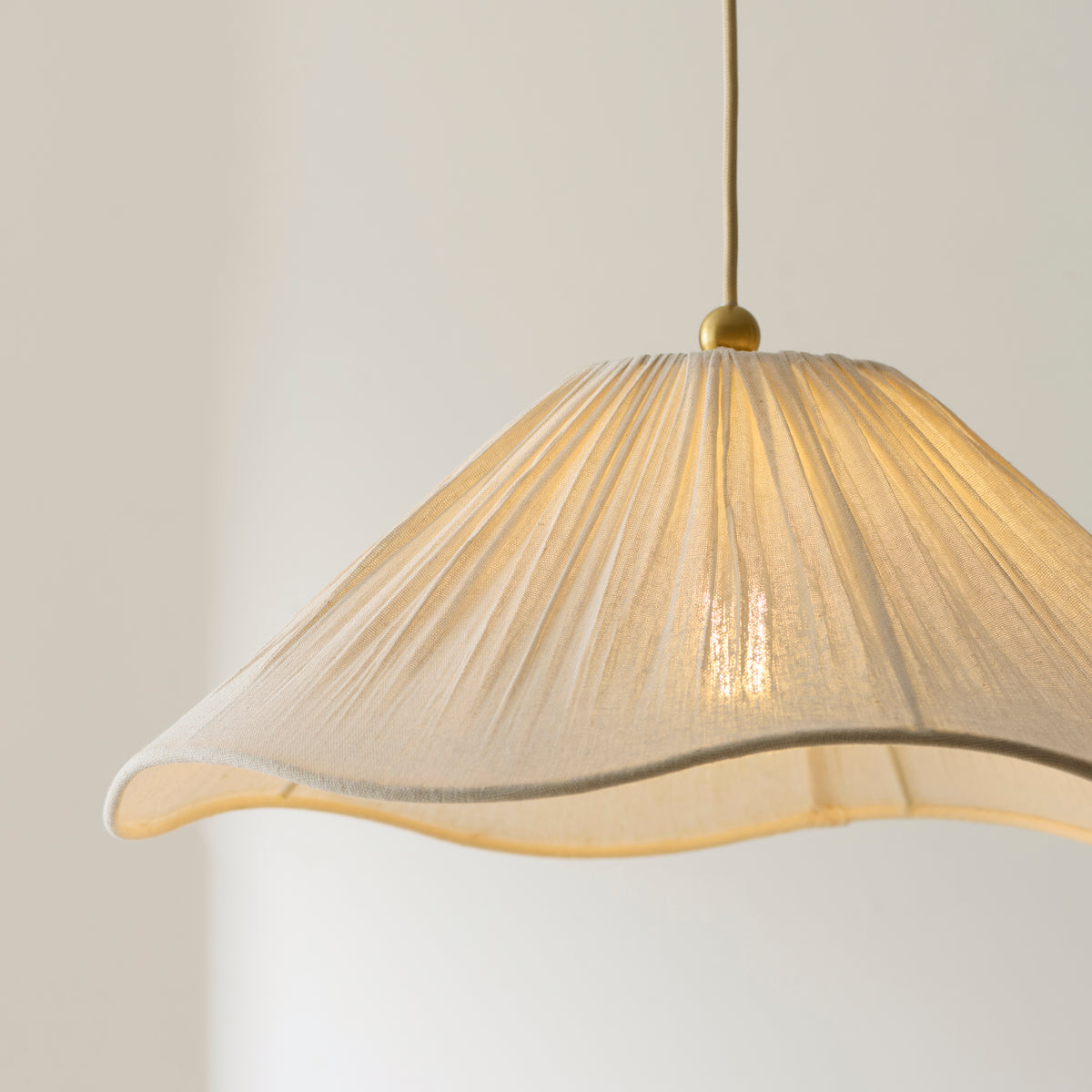 Endon Isabella Pendant - Brushed Aged Brass Plate & Vintage White Fabric