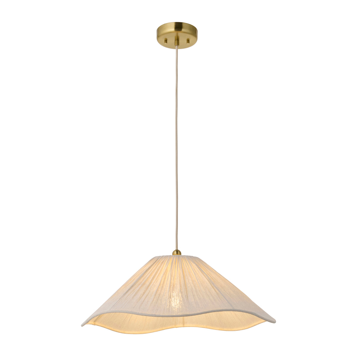 Endon Isabella Pendant - Brushed Aged Brass Plate & Vintage White Fabric