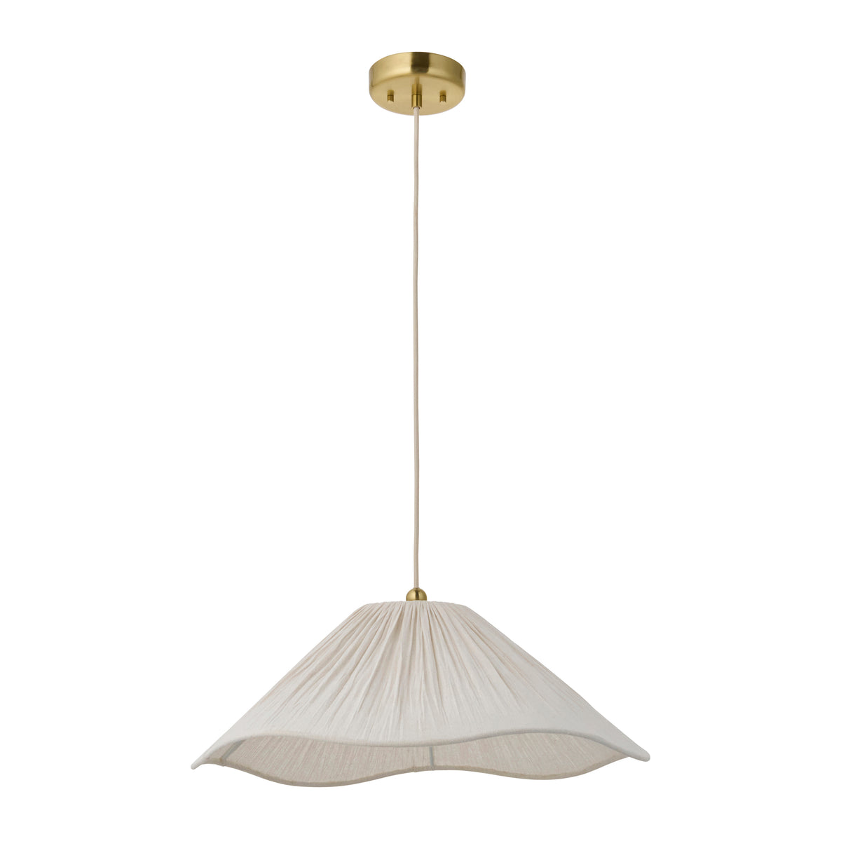 Endon Isabella Pendant - Brushed Aged Brass Plate & Vintage White Fabric