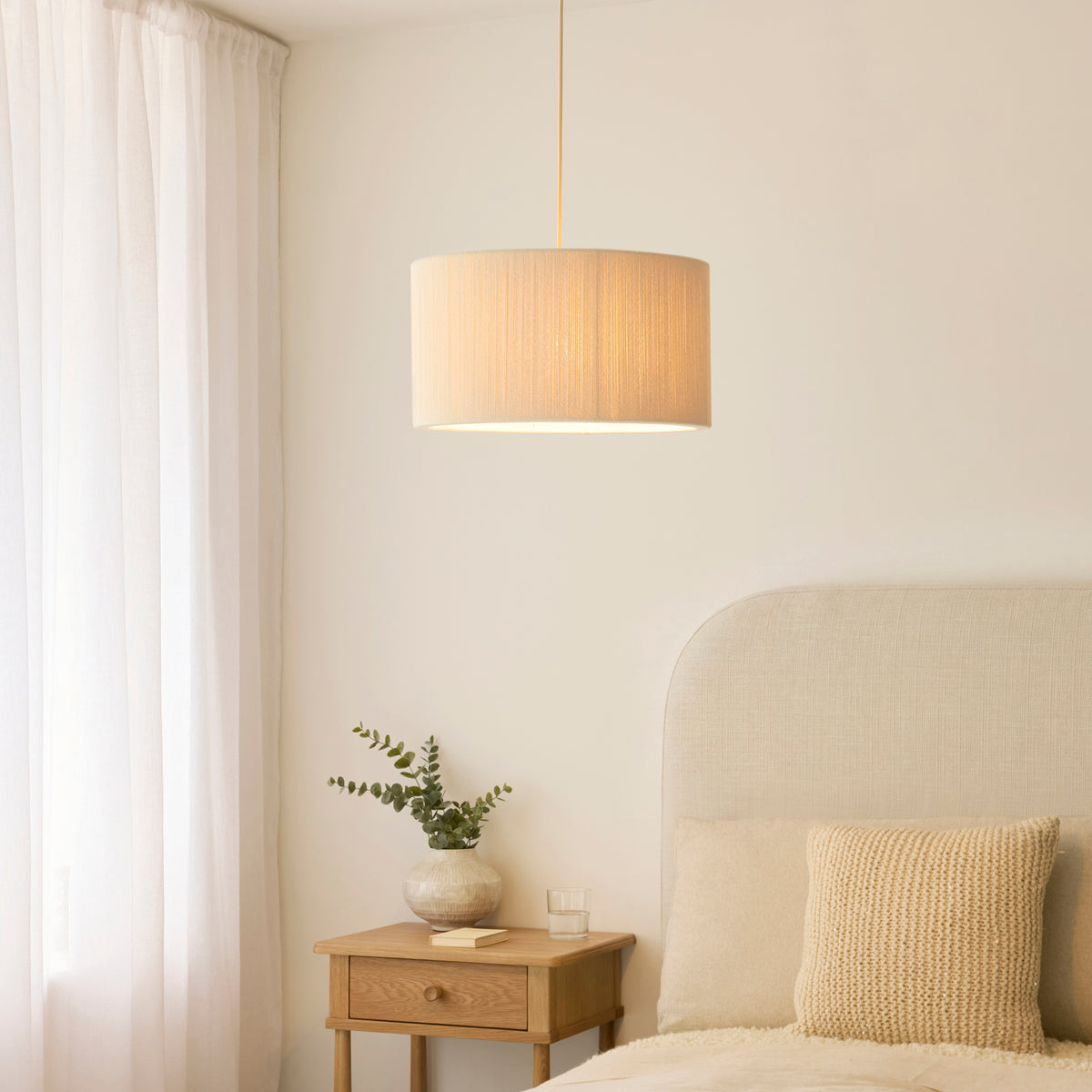Endon Noah Pendant - Cream Cotton & Brushed Brass Plate
