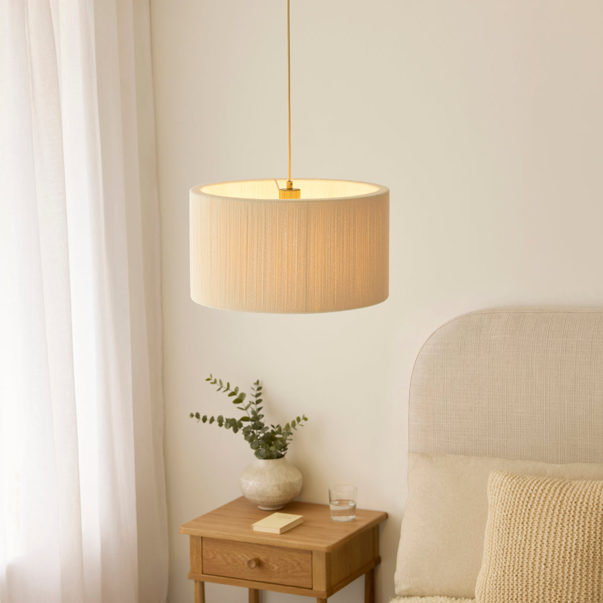 Endon Noah Pendant - Cream Cotton & Brushed Brass Plate