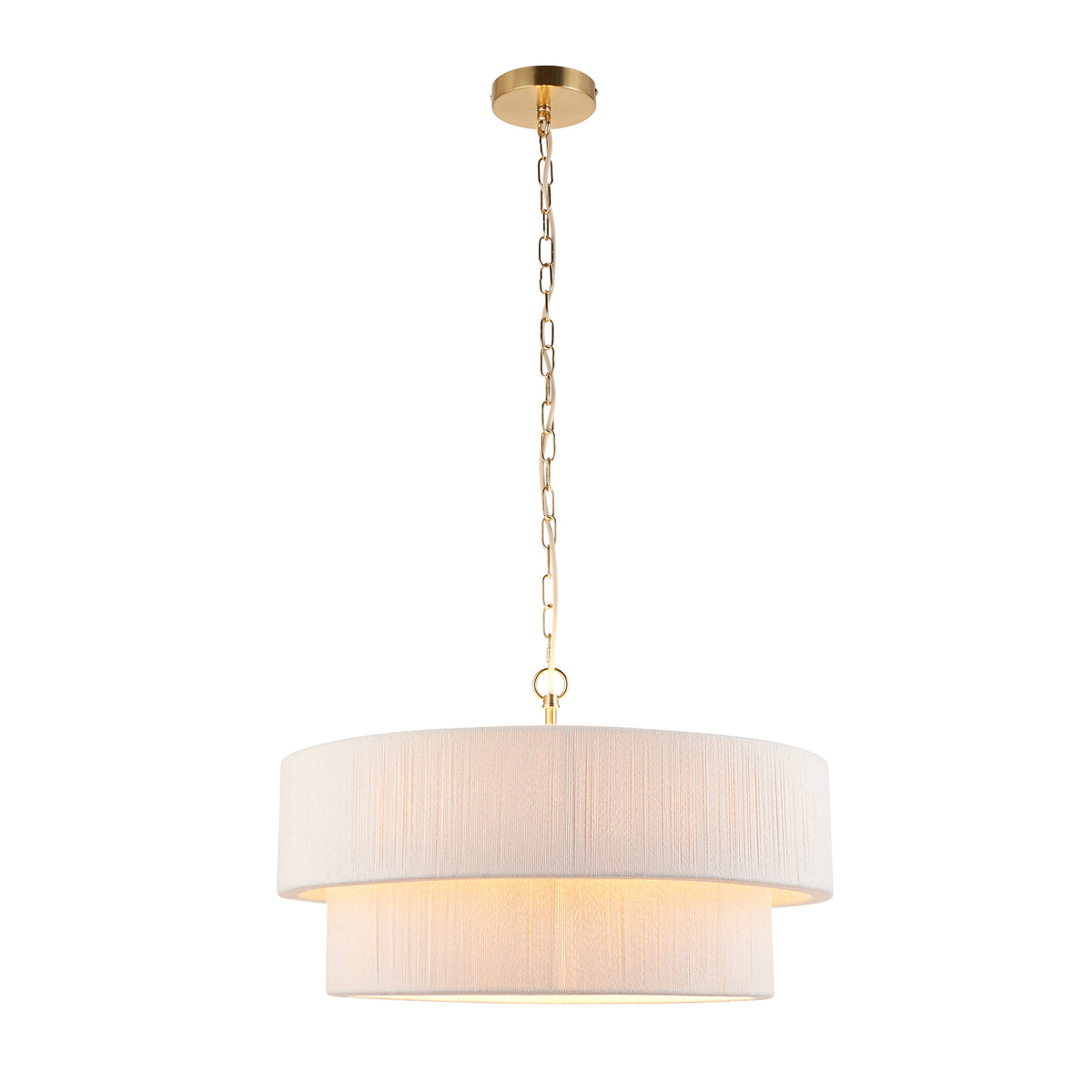 Endon Noah 5 Light Pendant - Cream Cotton & Brushed Brass Plate