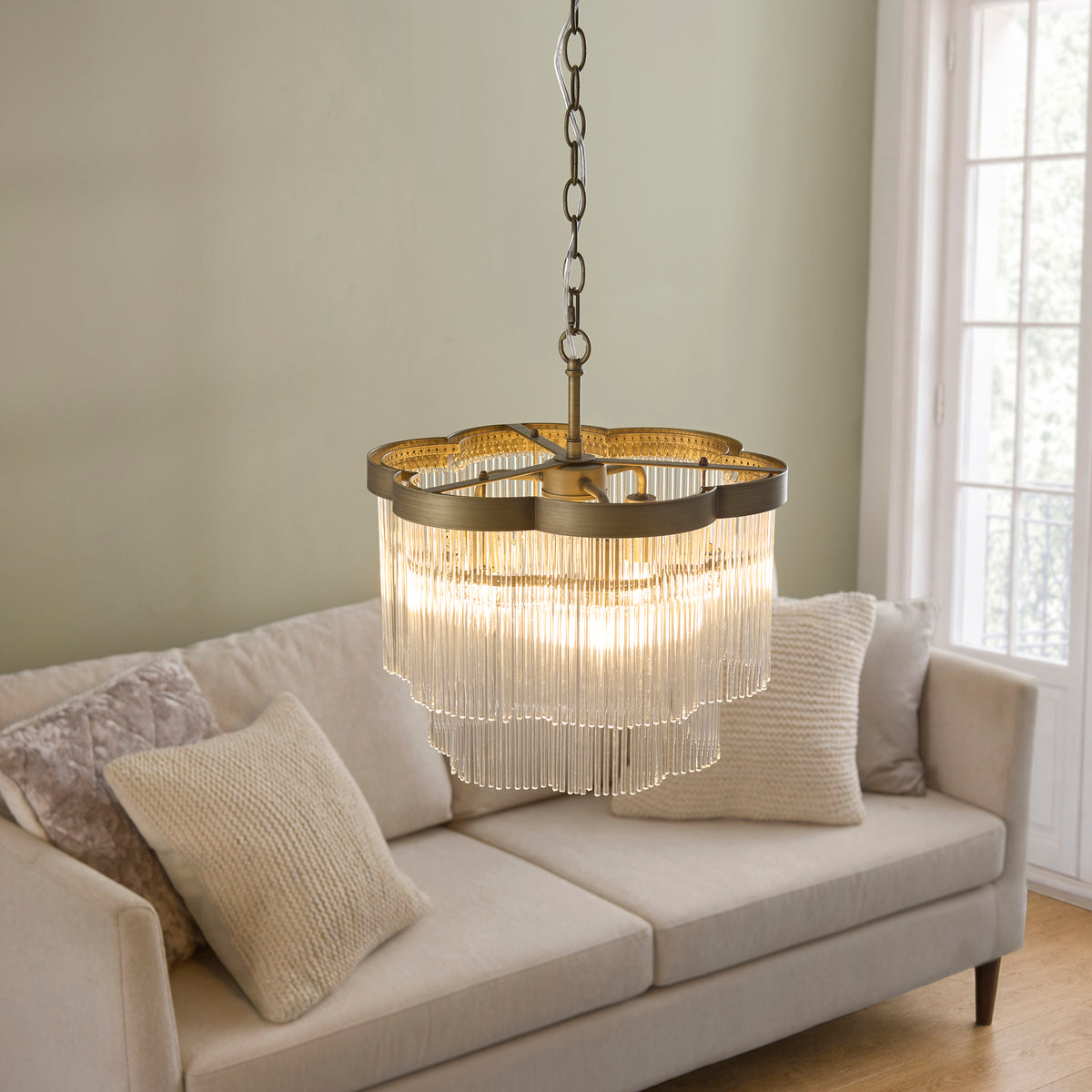 Endon Lucille 3 Light Pendant - Antique Brass & Clear Glass