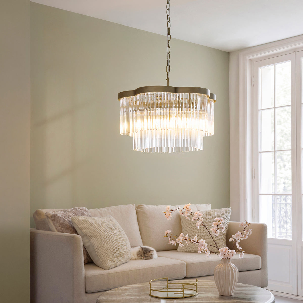 Endon Lucille 5 Light Pendant - Antique Brass & Clear Glass
