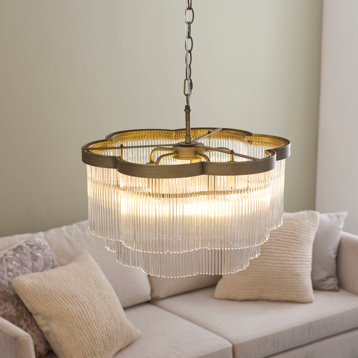 Endon Lucille 5 Light Pendant - Antique Brass & Clear Glass