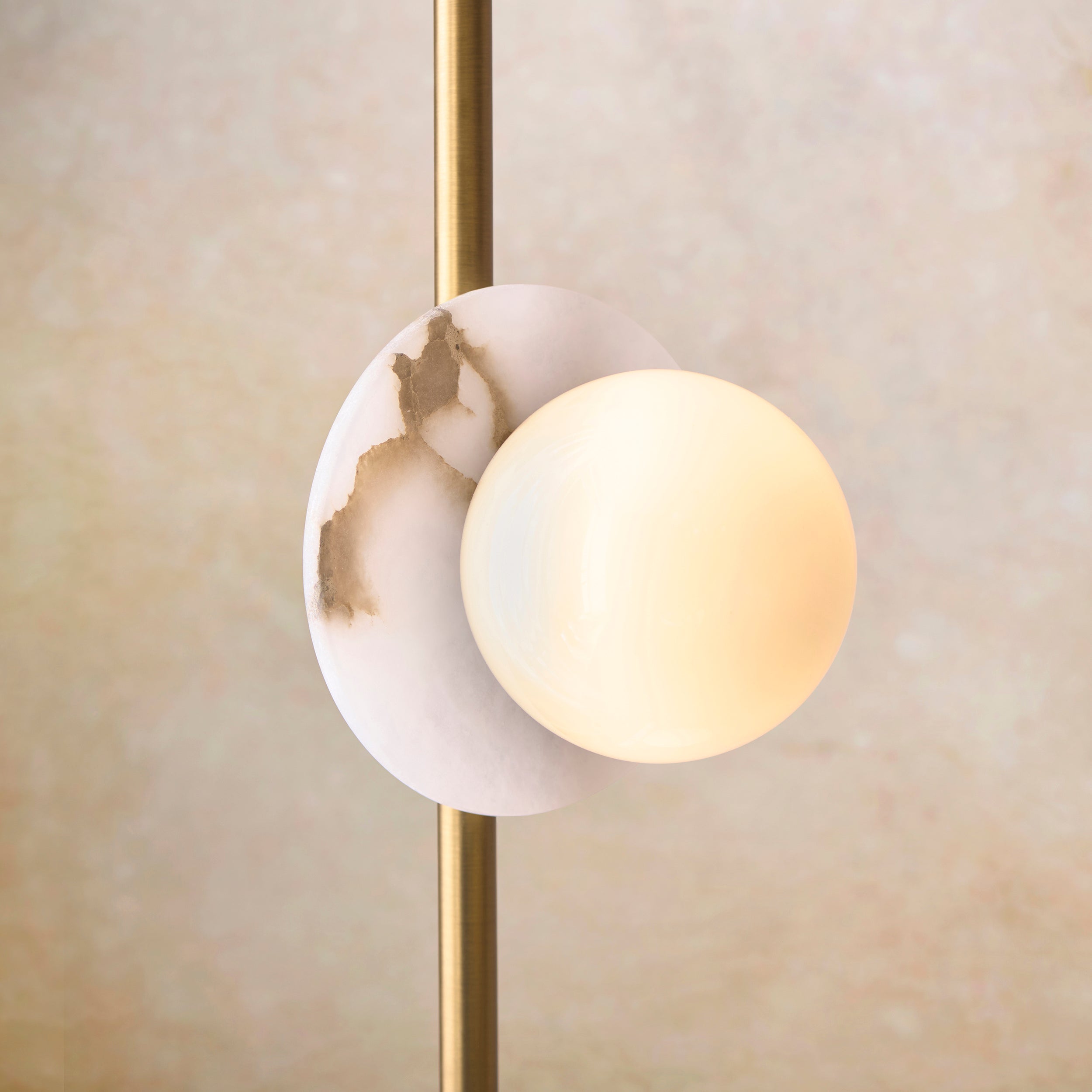 Endon Cerchio 3 Light Floor Lamp - Warm Antique Brass Plate, Alabaster Stone & Gloss White Glass