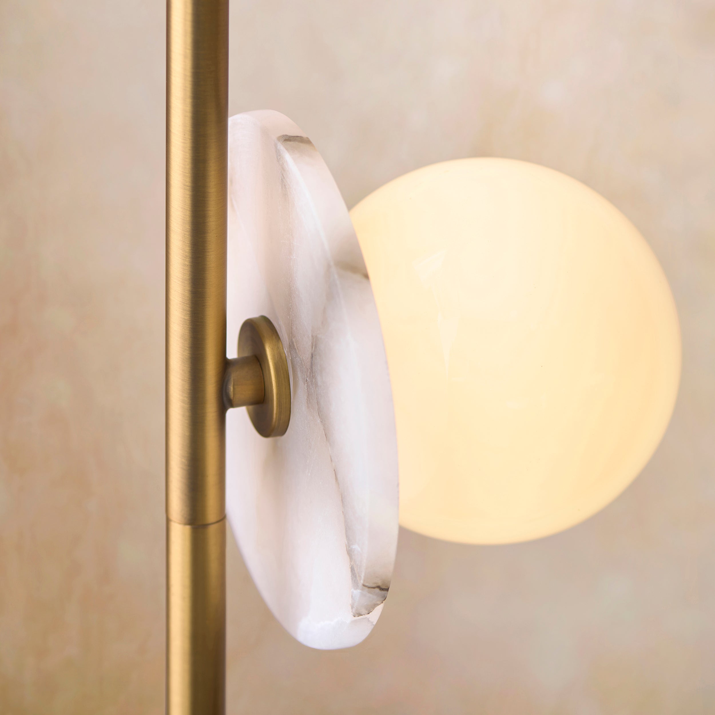 Endon Cerchio 3 Light Floor Lamp - Warm Antique Brass Plate, Alabaster Stone & Gloss White Glass