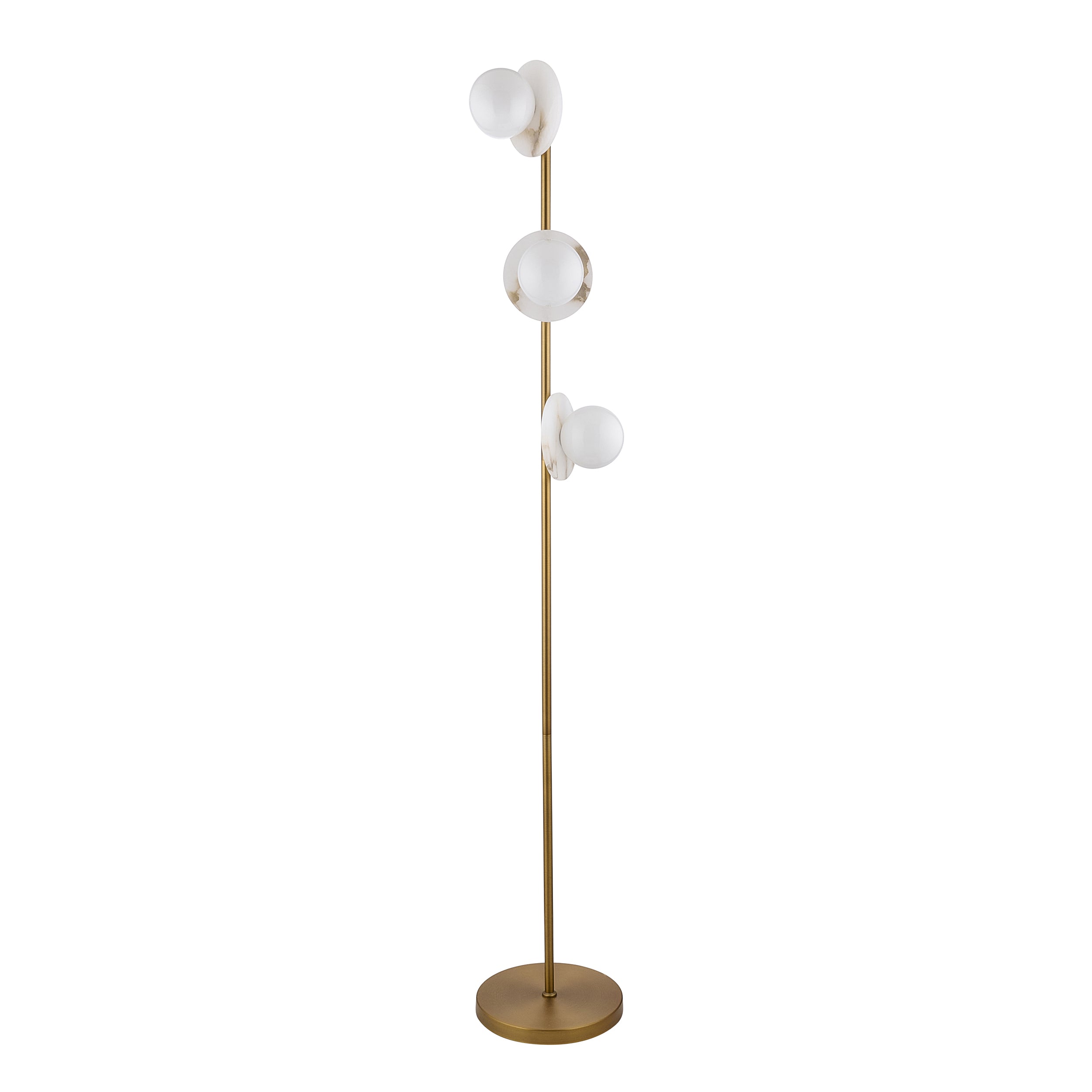 Endon Cerchio 3 Light Floor Lamp - Warm Antique Brass Plate, Alabaster Stone & Gloss White Glass