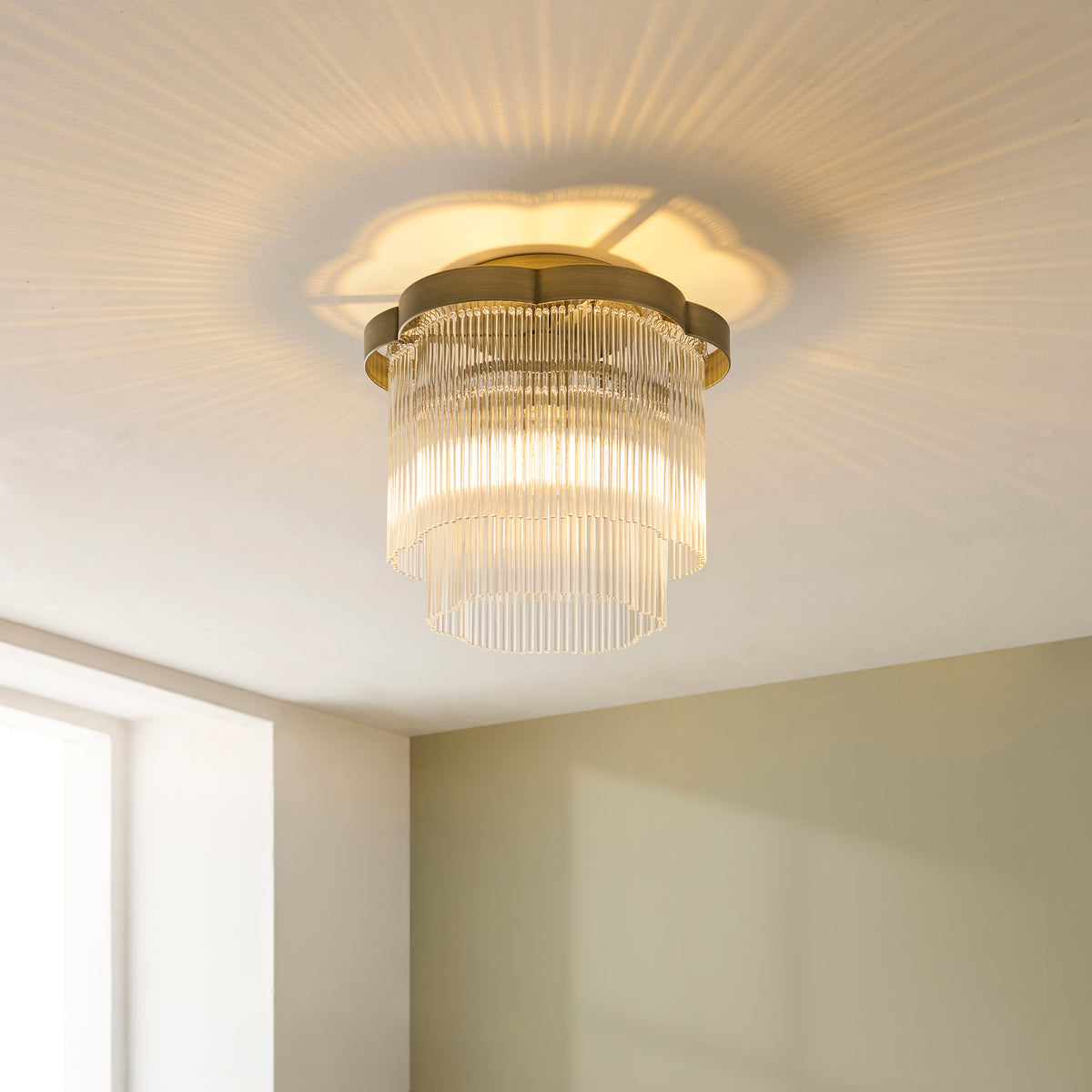 Endon Lucille Flush - Antique Brass & Clear Glass