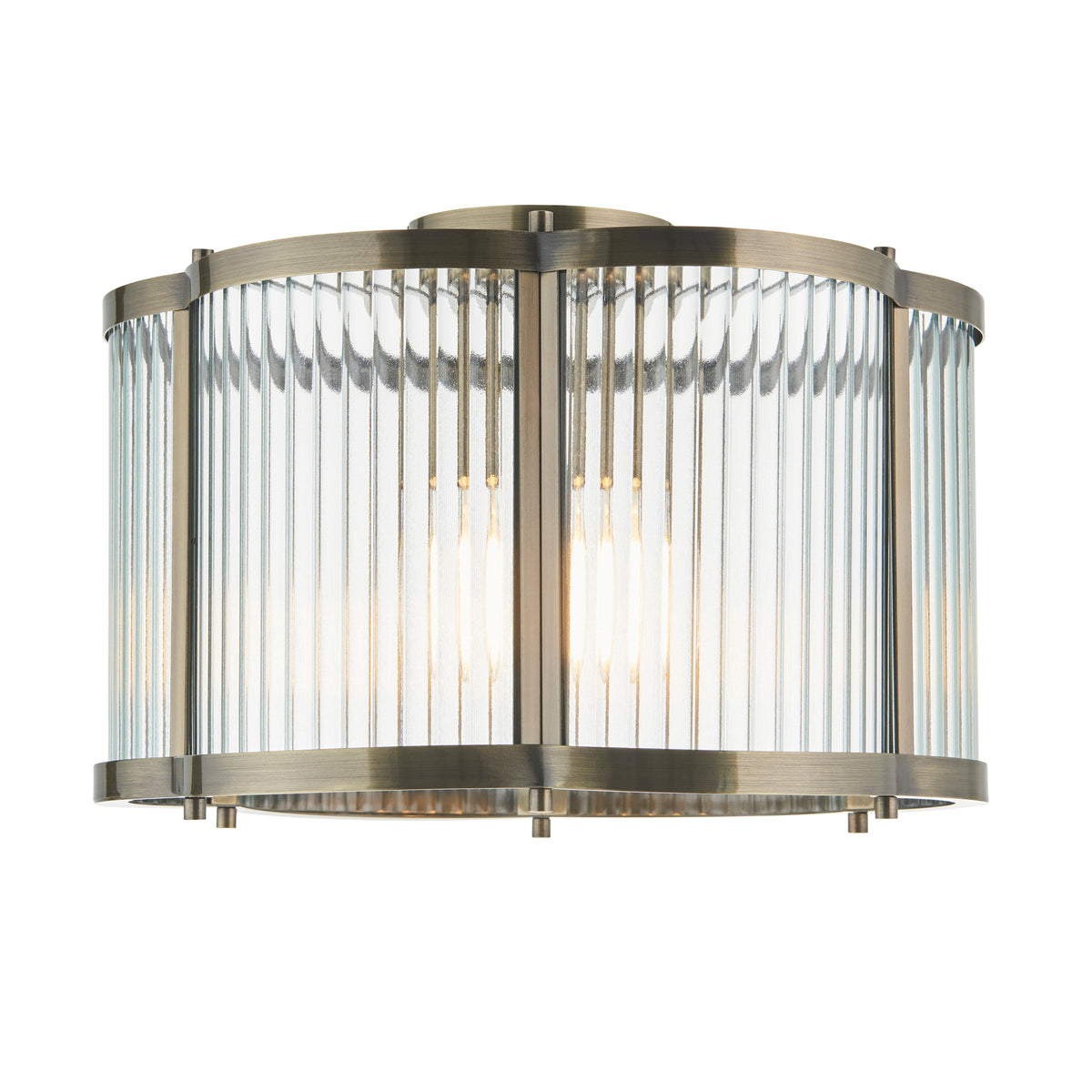 Endon Ridgeton Scallop Flush - Antique Brass Plate & Clear Ribbed Glass