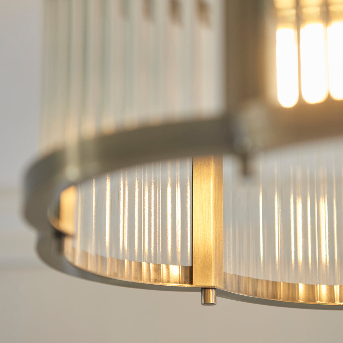 Endon Ridgeton Scallop Flush - Antique Brass Plate & Clear Ribbed Glass