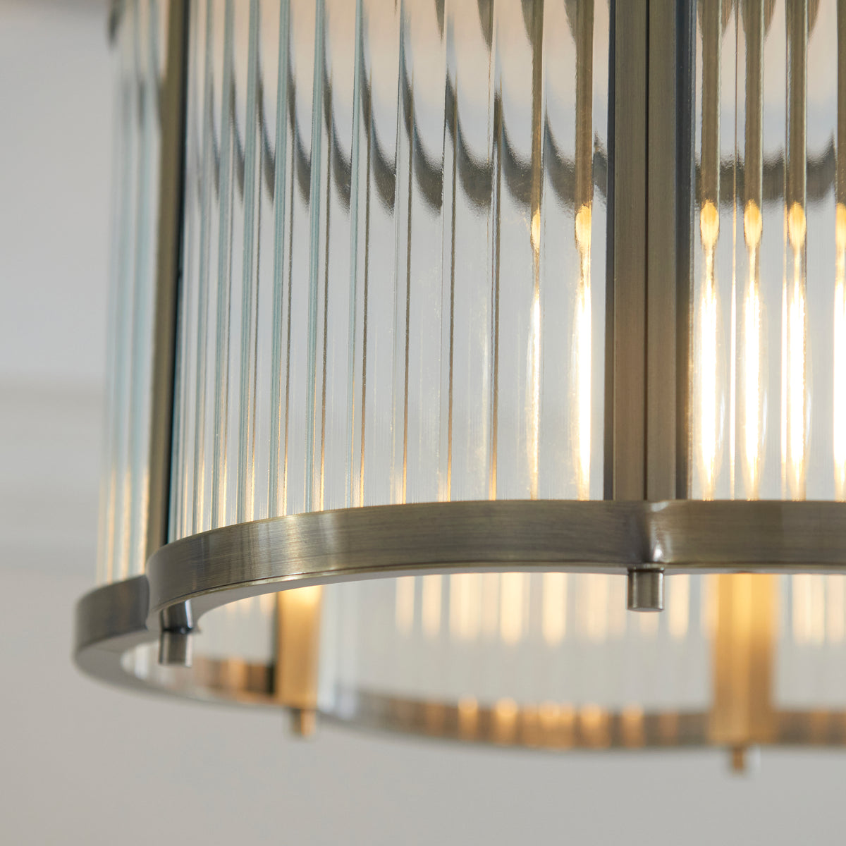 Endon Ridgeton Scallop Flush - Antique Brass Plate & Clear Ribbed Glass