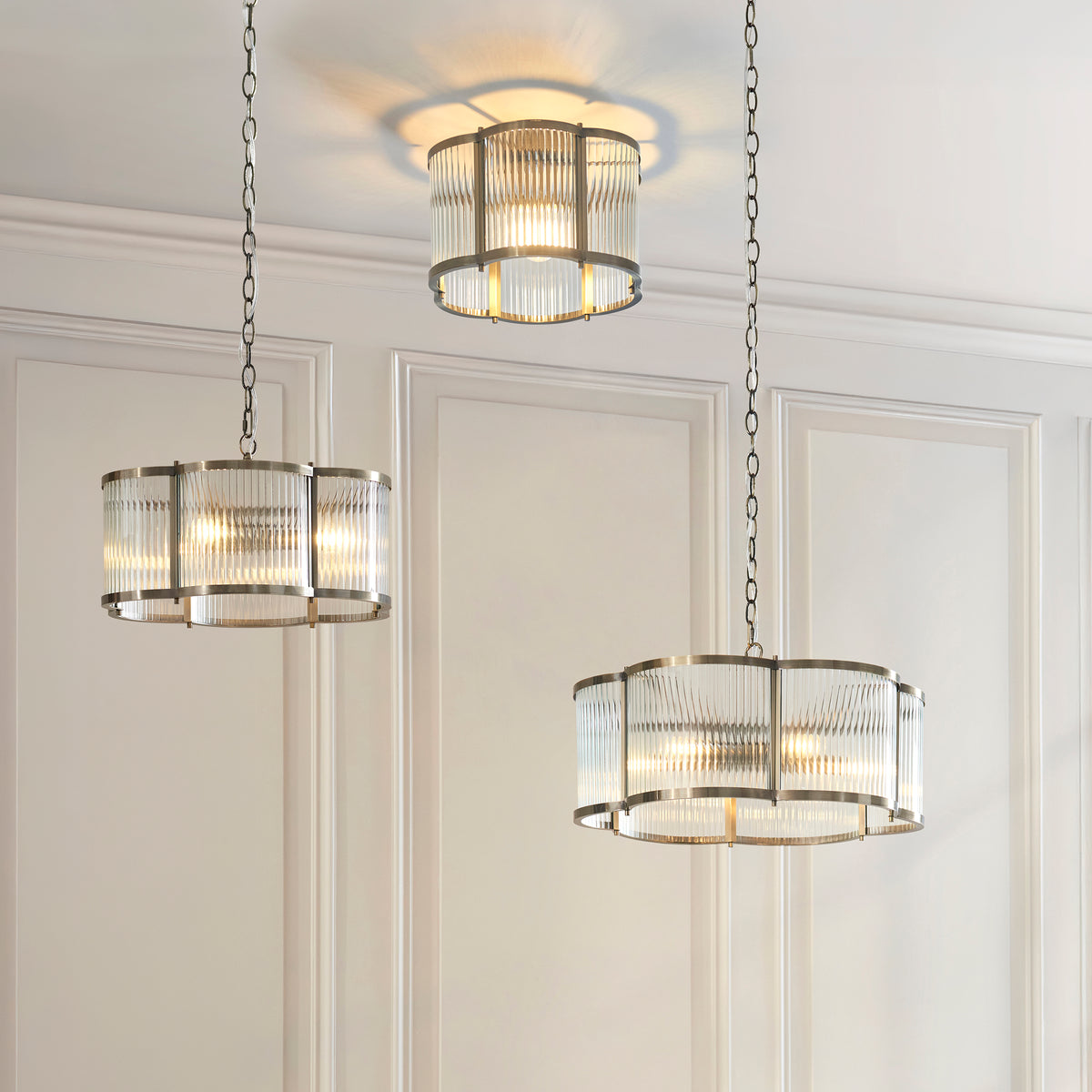 Endon Ridgeton Scallop Flush - Antique Brass Plate & Clear Ribbed Glass