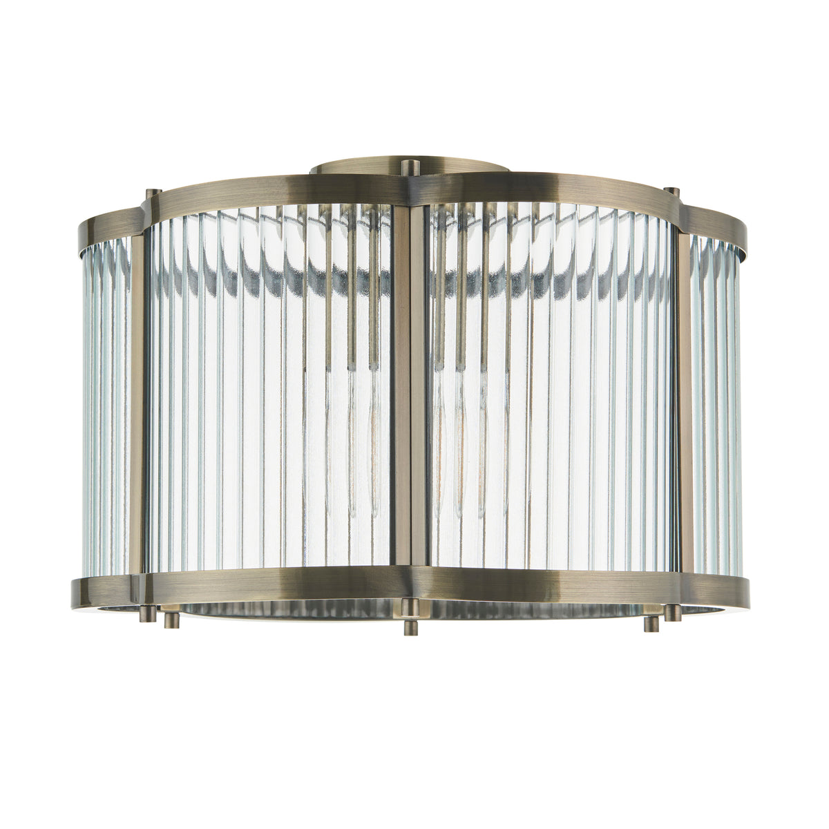 Endon Ridgeton Scallop Flush - Antique Brass Plate & Clear Ribbed Glass