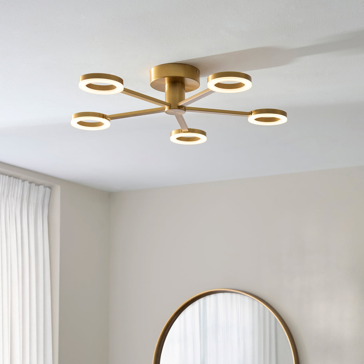 Endon Scout 5 Light Semi Flush - Warm Brass Plate & Frosted PC