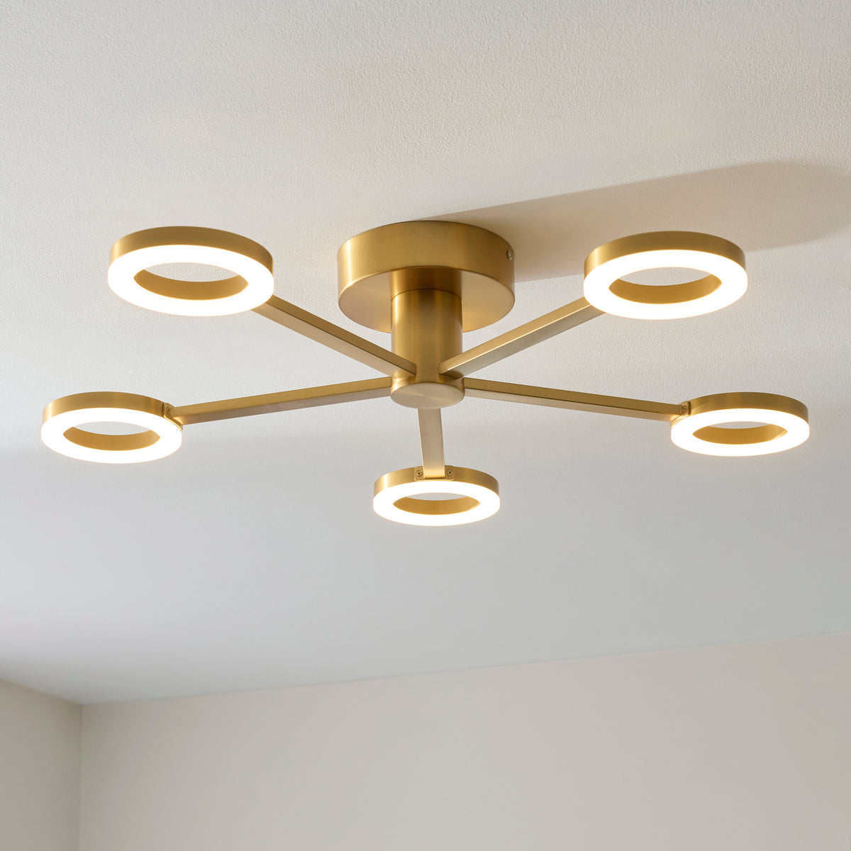 Endon Scout 5 Light Semi Flush - Warm Brass Plate & Frosted PC