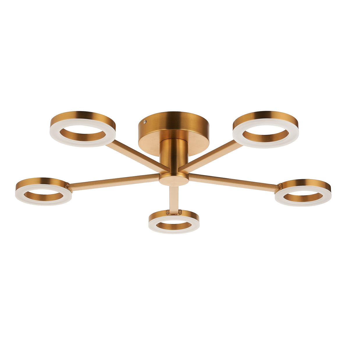 Endon Scout 5 Light Semi Flush - Warm Brass Plate & Frosted PC