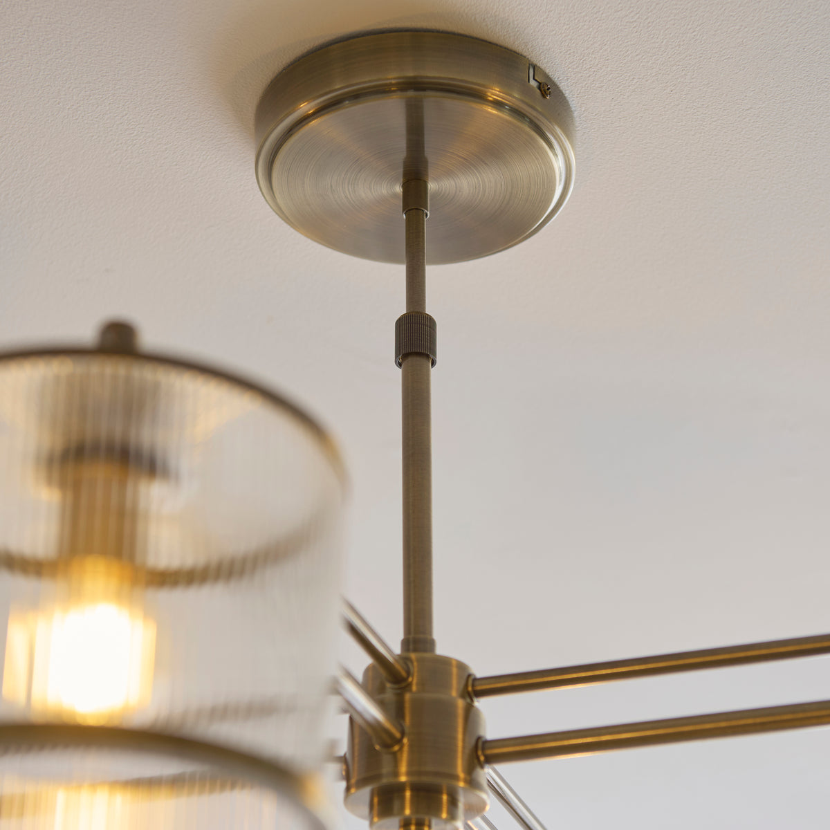 Endon Ridgeton 4 Light Pendant - Antique Brass Plate & Clear Ribbed Glass