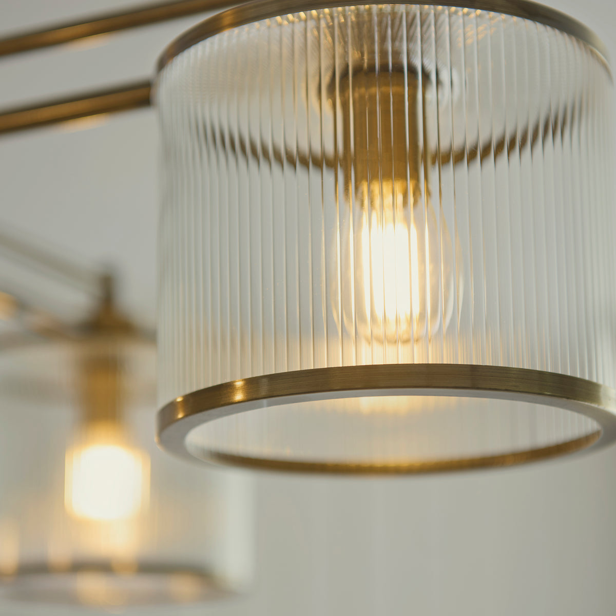 Endon Ridgeton 4 Light Pendant - Antique Brass Plate & Clear Ribbed Glass