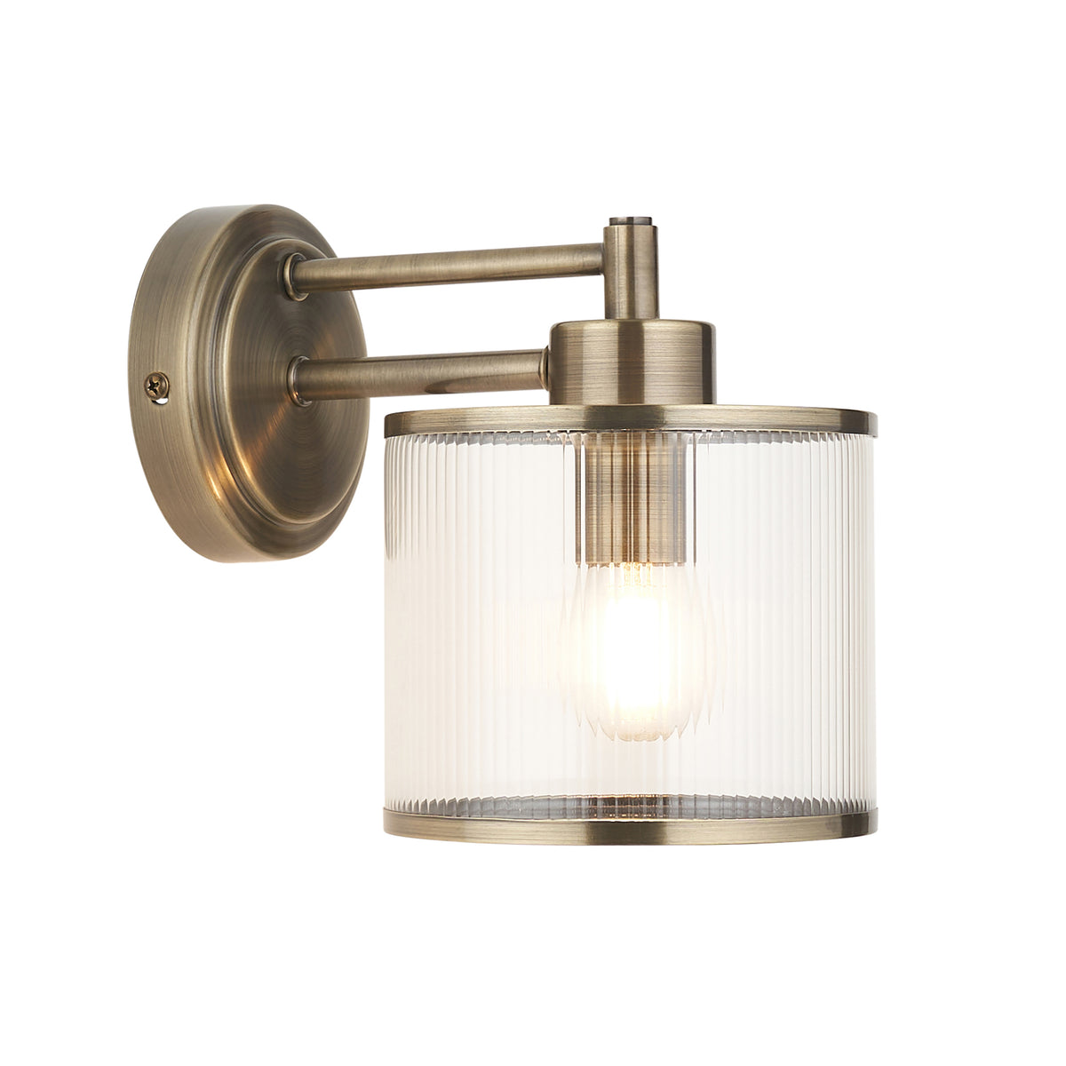 Endon Ridgeton Wall Light - Antique Brass Plate & Clear Ribbed Glass
