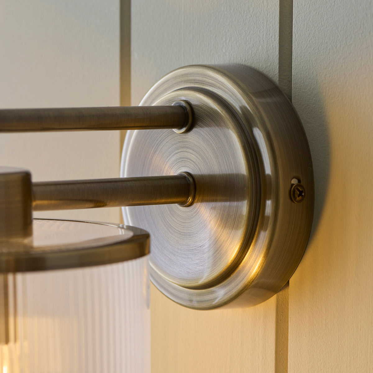 Endon Ridgeton Wall Light - Antique Brass Plate & Clear Ribbed Glass
