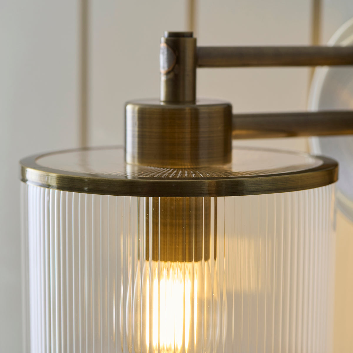 Endon Ridgeton Wall Light - Antique Brass Plate & Clear Ribbed Glass