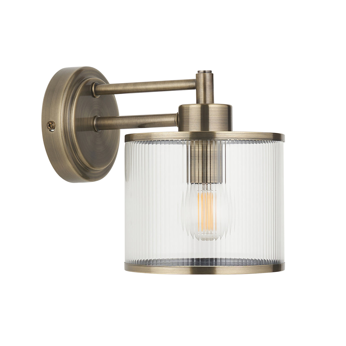 Endon Ridgeton Wall Light - Antique Brass Plate & Clear Ribbed Glass