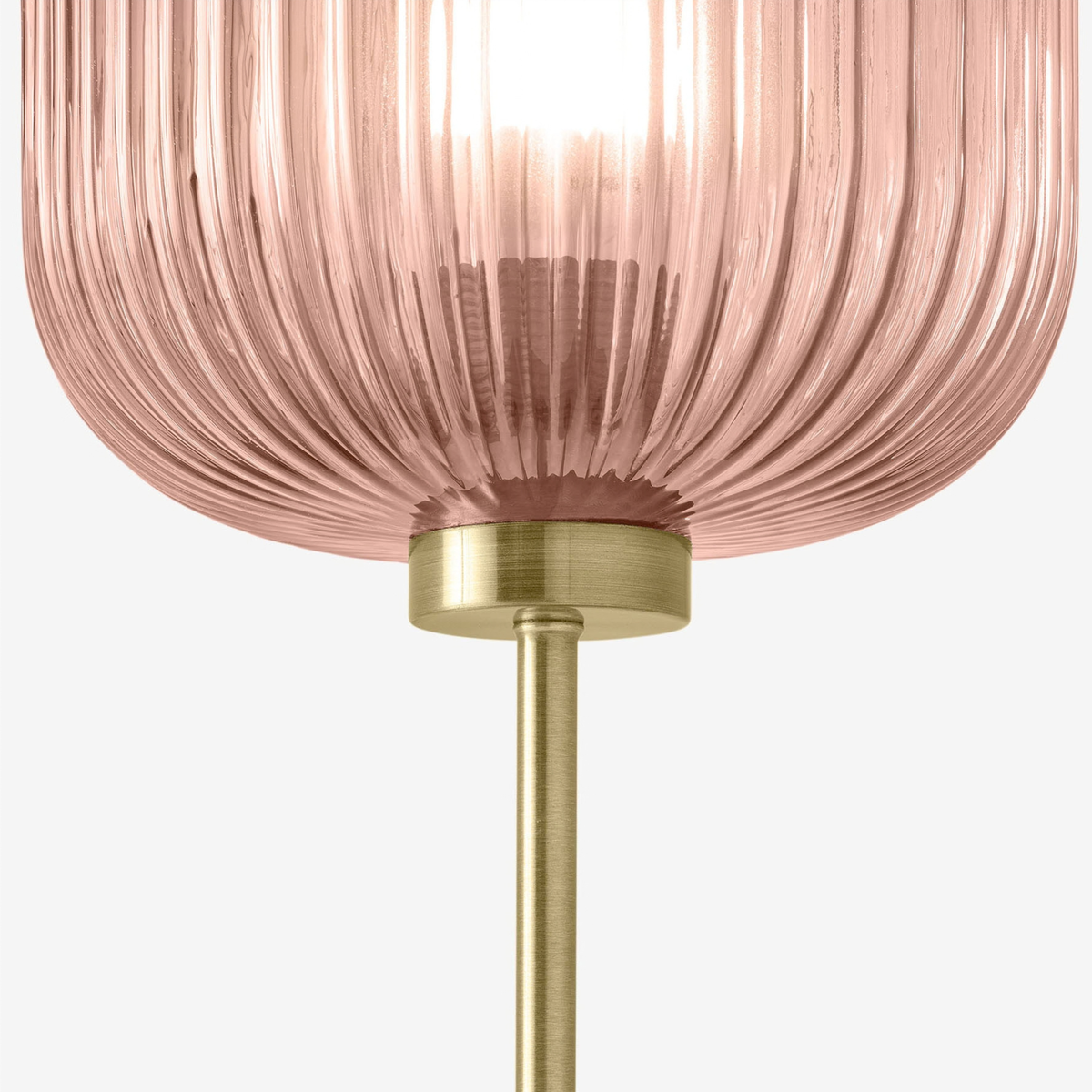 MADE.COM Briz table lamp close up of ribbed pink glass shade and antique brass collar