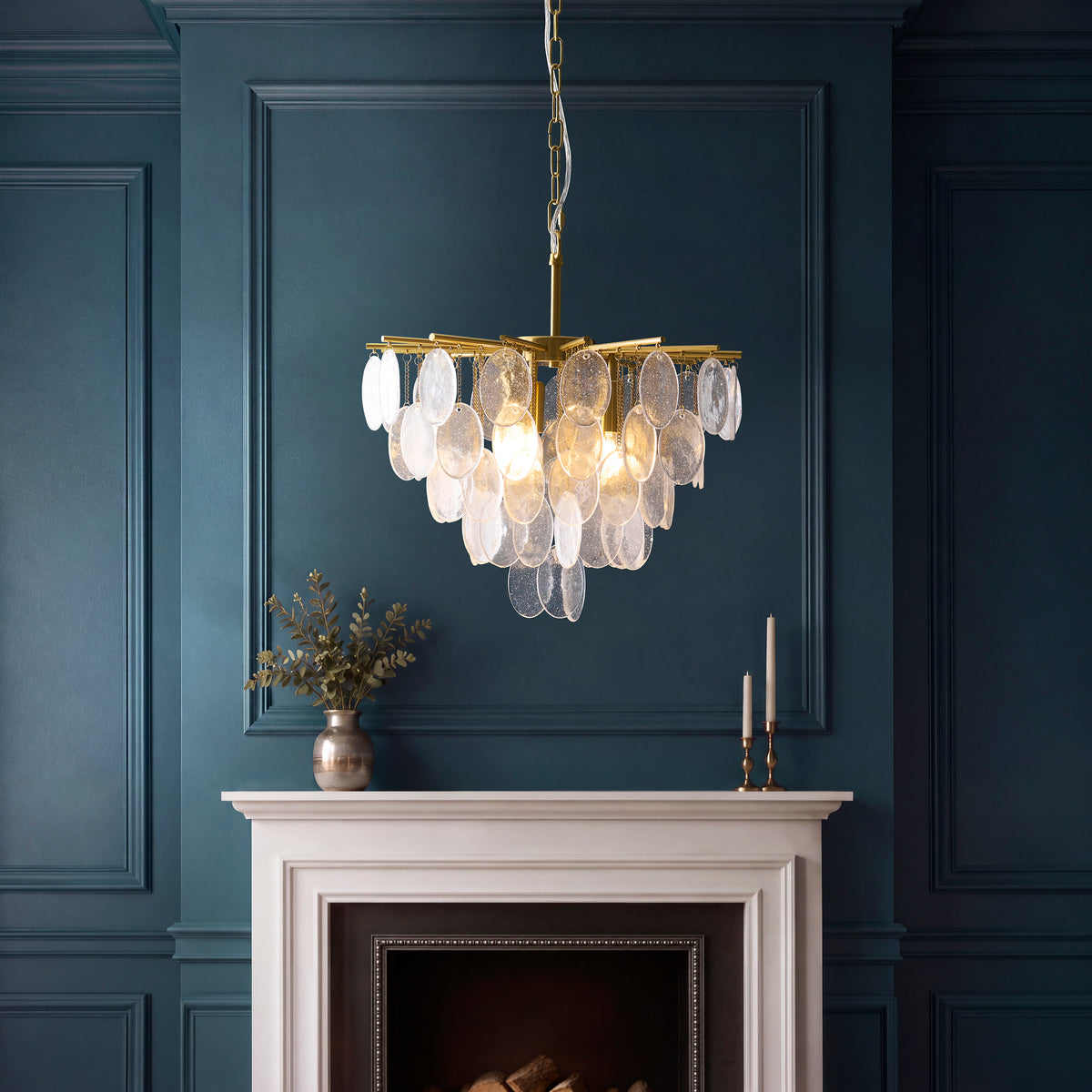 Endon Loretta 3 Light Pendant - Brushed Aged Brass Plate & Clear Bubble Glass