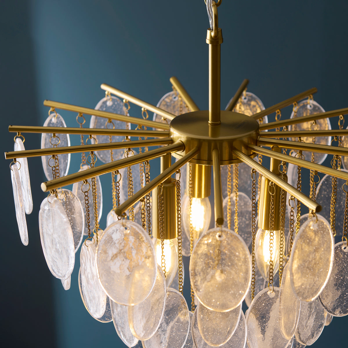Endon Loretta 3 Light Pendant - Brushed Aged Brass Plate & Clear Bubble Glass