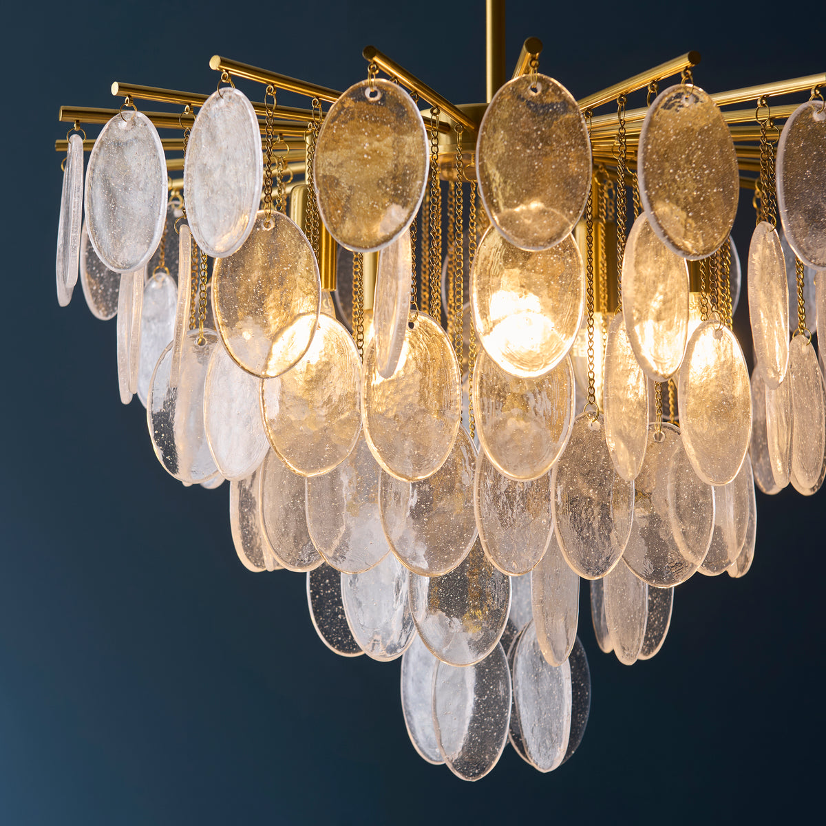 Endon Loretta 5 Light Pendant - Brushed Aged Brass Plate & Clear Bubble Glass