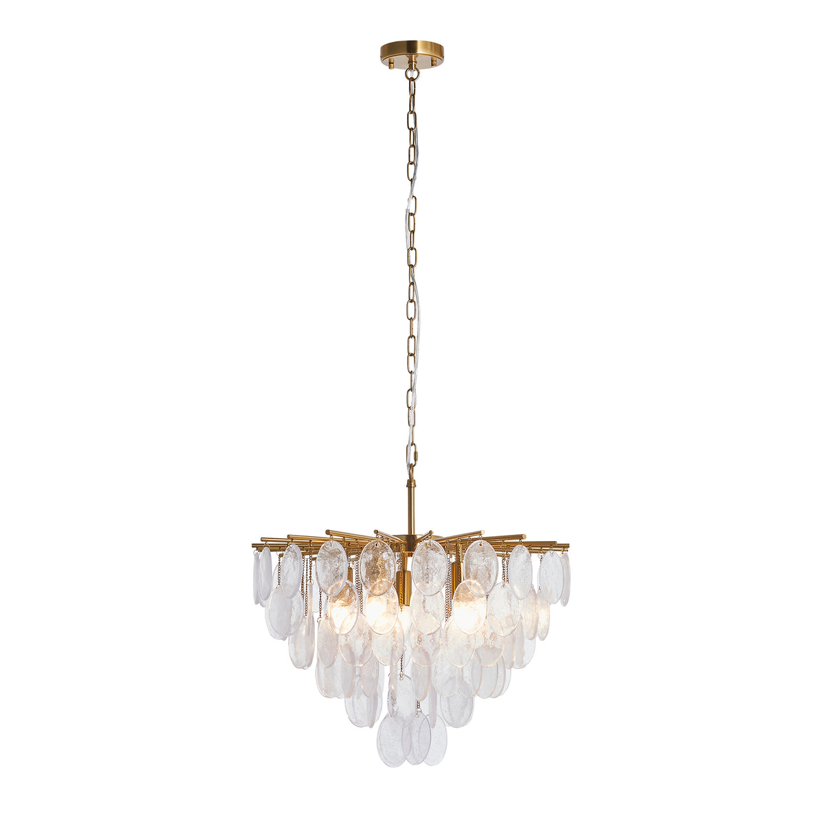 Endon Loretta 5 Light Pendant - Brushed Aged Brass Plate & Clear Bubble Glass
