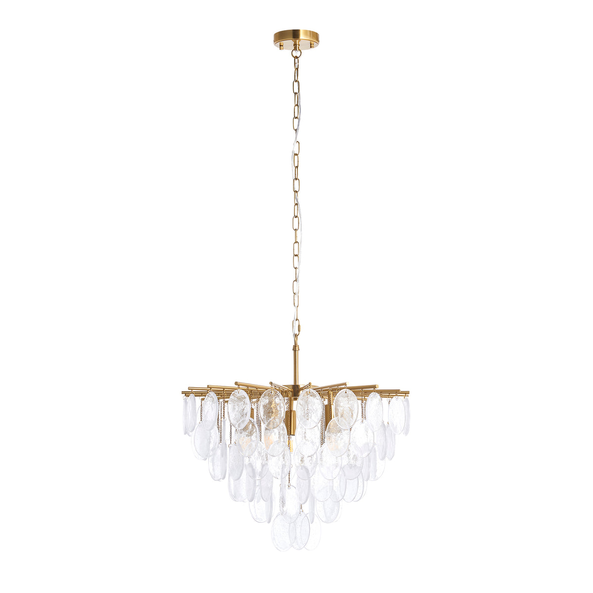 Endon Loretta 5 Light Pendant - Brushed Aged Brass Plate & Clear Bubble Glass