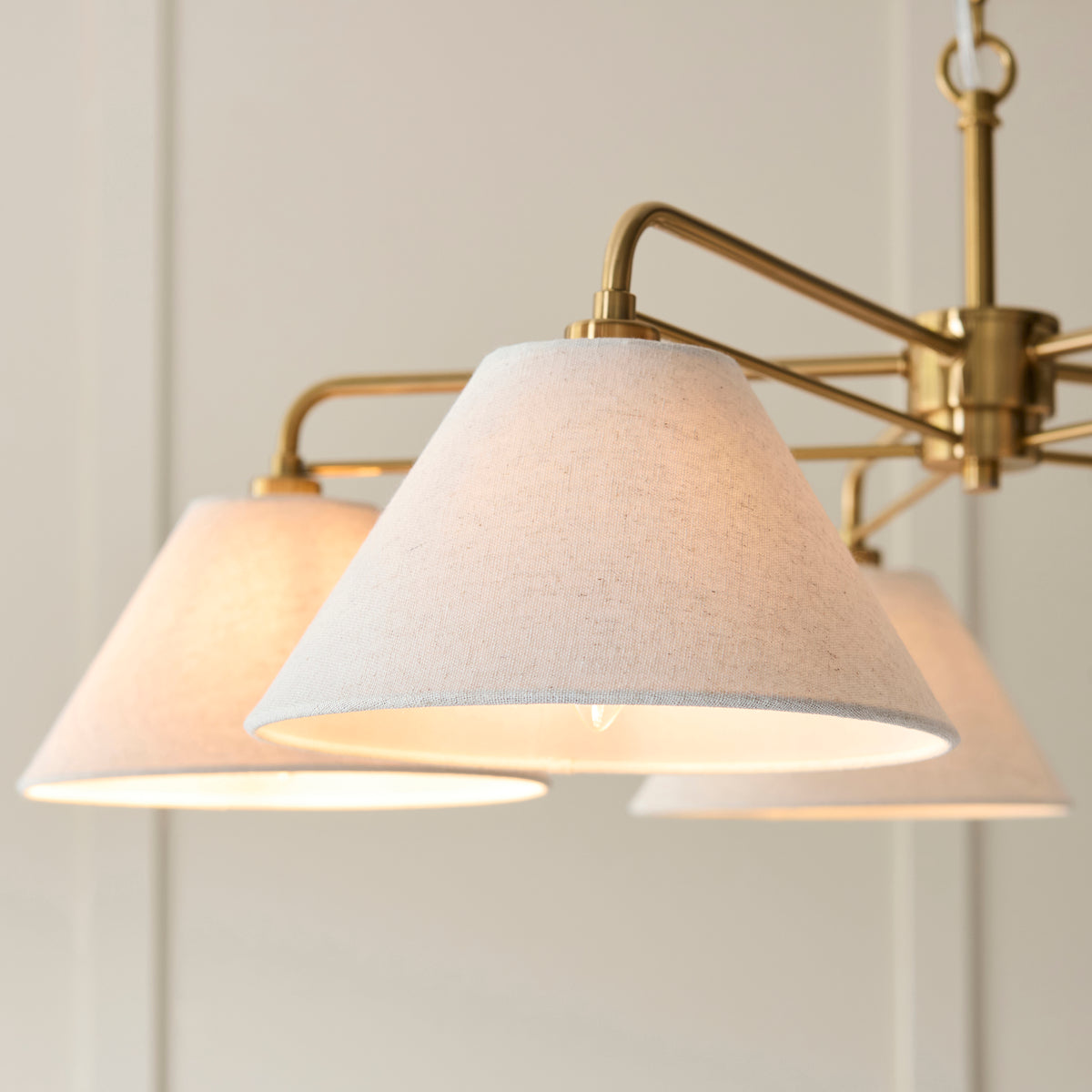 Endon Wallbridge 5 Light Pendant - Brushed Aged Brass Plate & Natural Linen