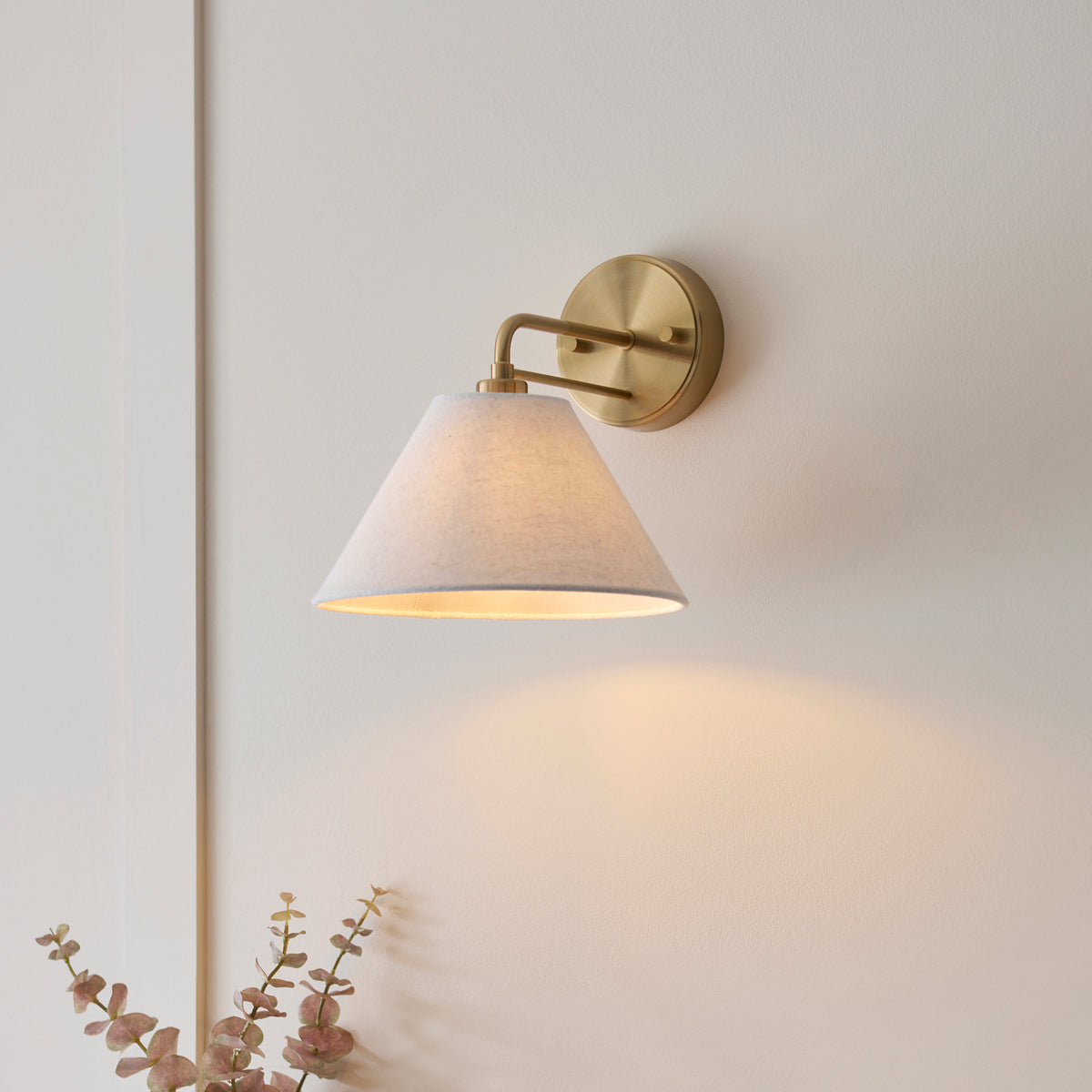 Endon Wallbridge Wall Light - Brushed Aged Brass Plate & Natural Linen