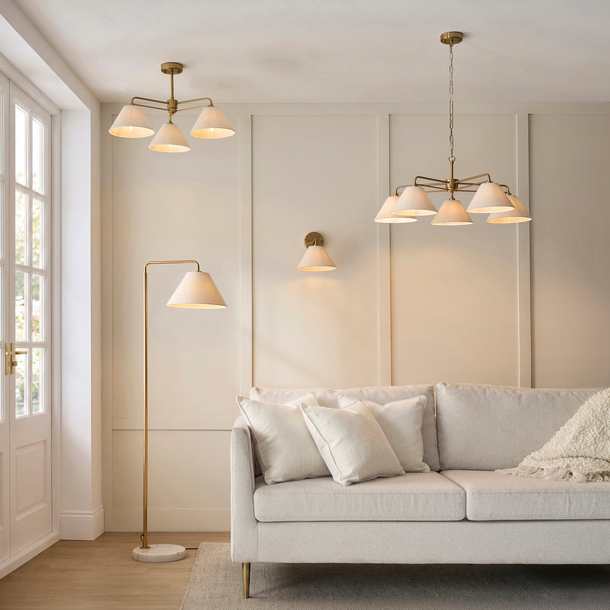 Endon Wallbridge Wall Light - Brushed Aged Brass Plate & Natural Linen