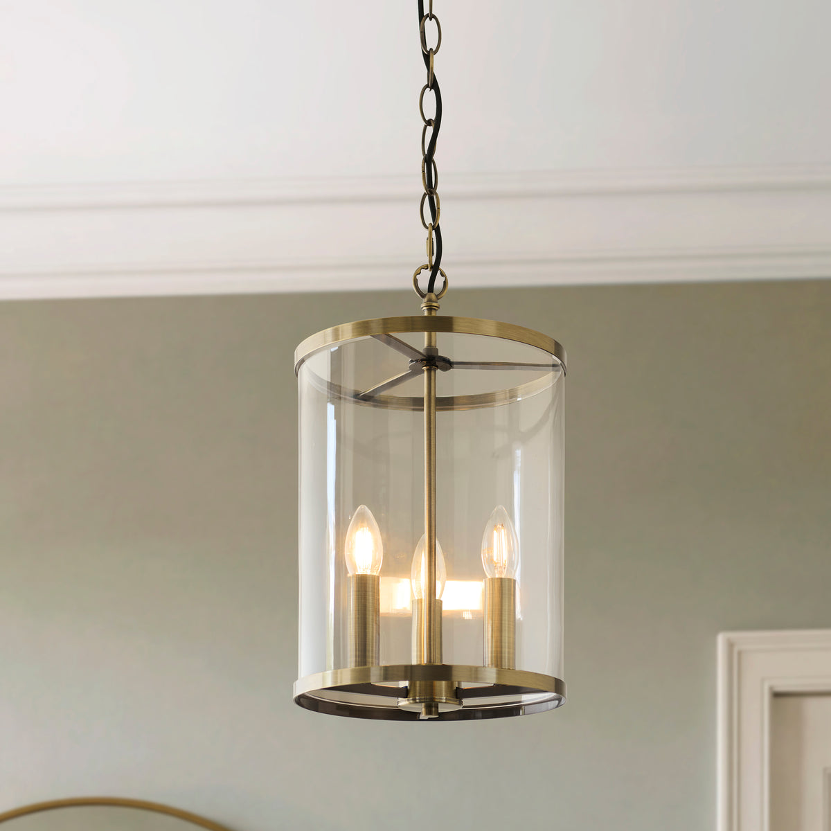 Endon Hebden 3 Light Pendant - Antique Brass Plate & Clear Glass