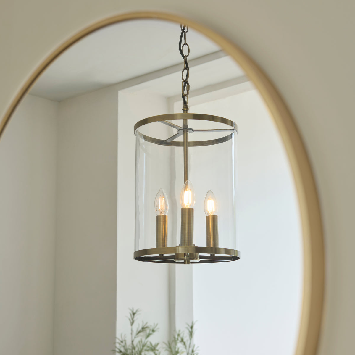 Endon Hebden 3 Light Pendant - Antique Brass Plate & Clear Glass