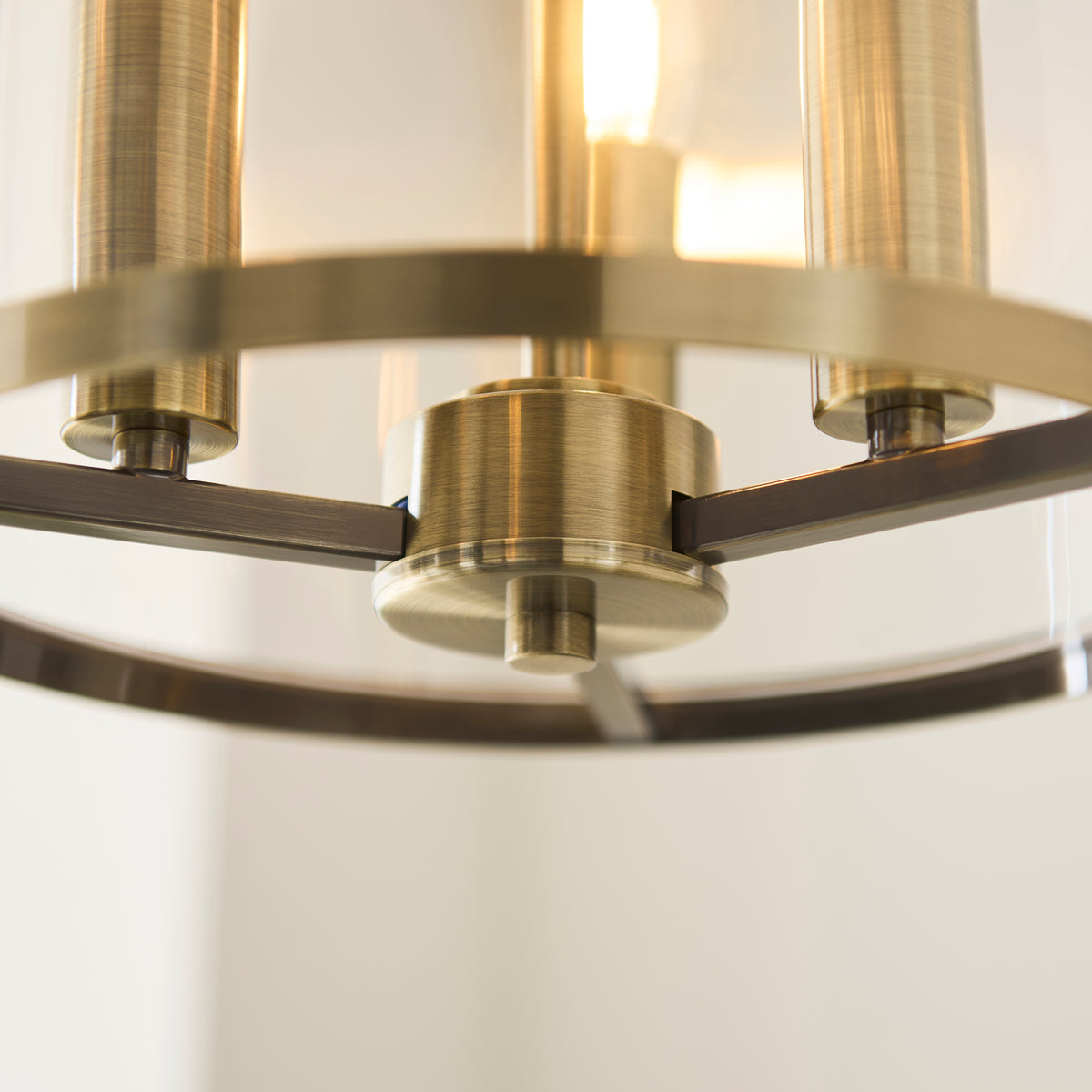 Endon Hebden 3 Light Pendant - Antique Brass Plate & Clear Glass