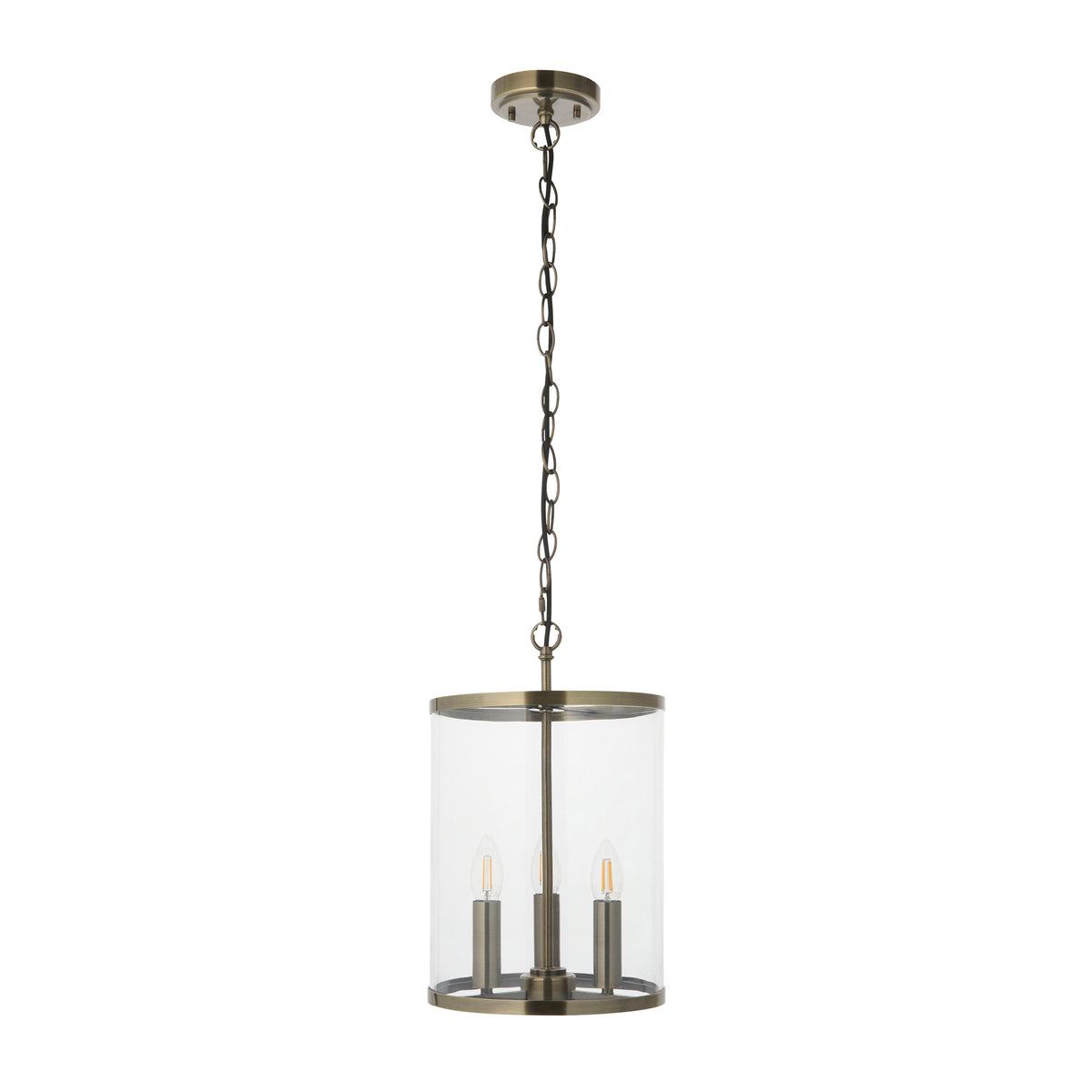 Endon Hebden 3 Light Pendant - Antique Brass Plate & Clear Glass