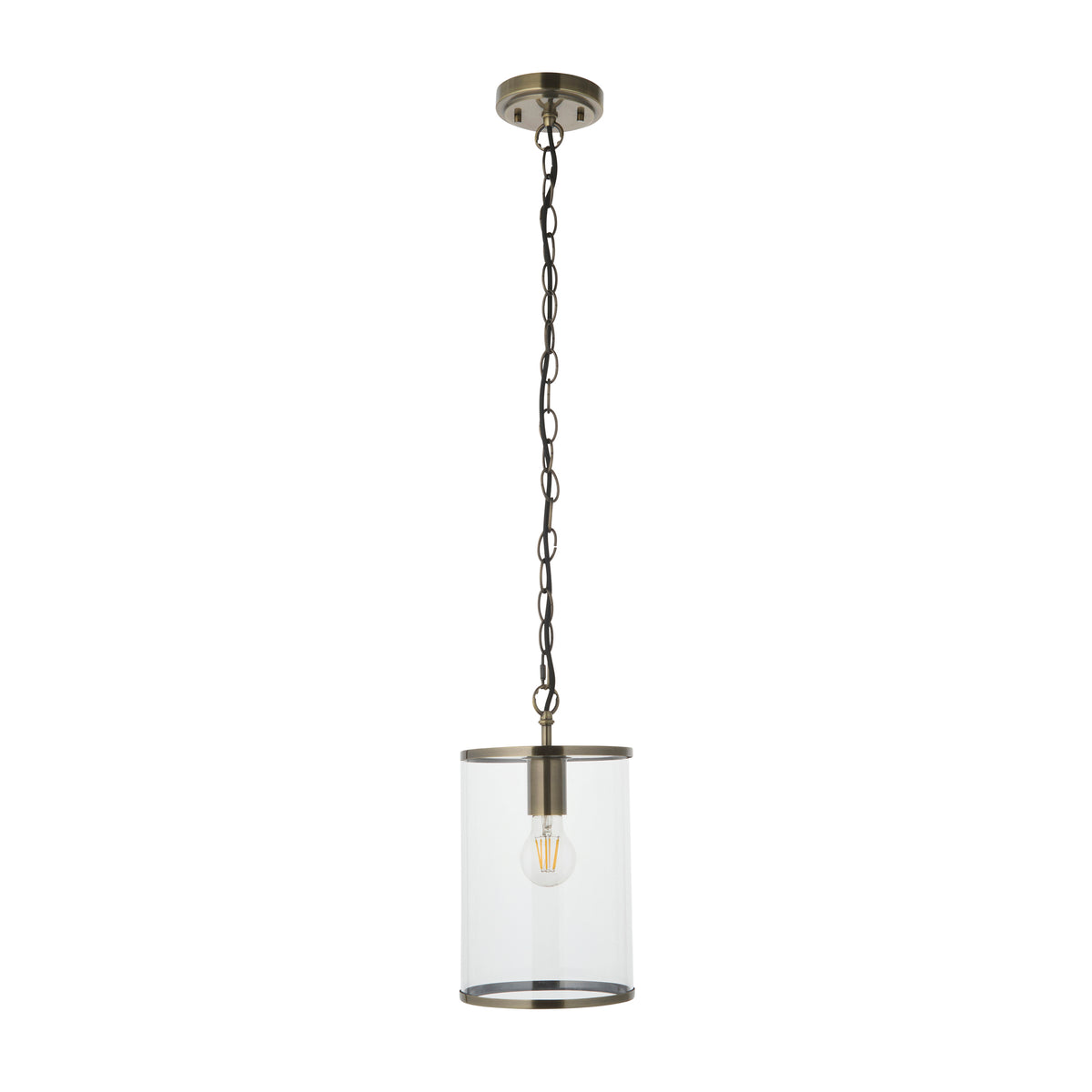 Endon Hebden Pendant - Antique Brass Plate & Clear Glass
