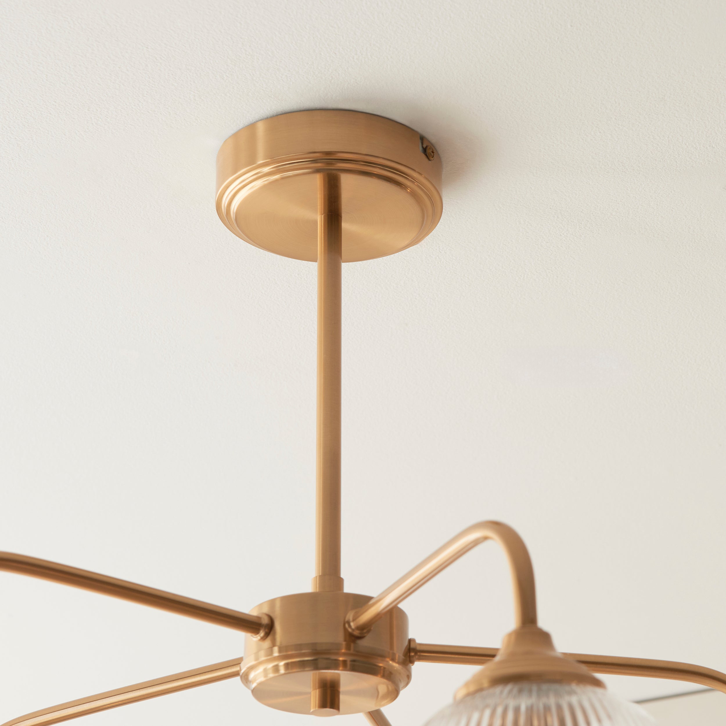Endon Ashcroft Ribbed 5 Light Pendant - Brushed Aged Brass Plate & Clear Ribbed Glass
